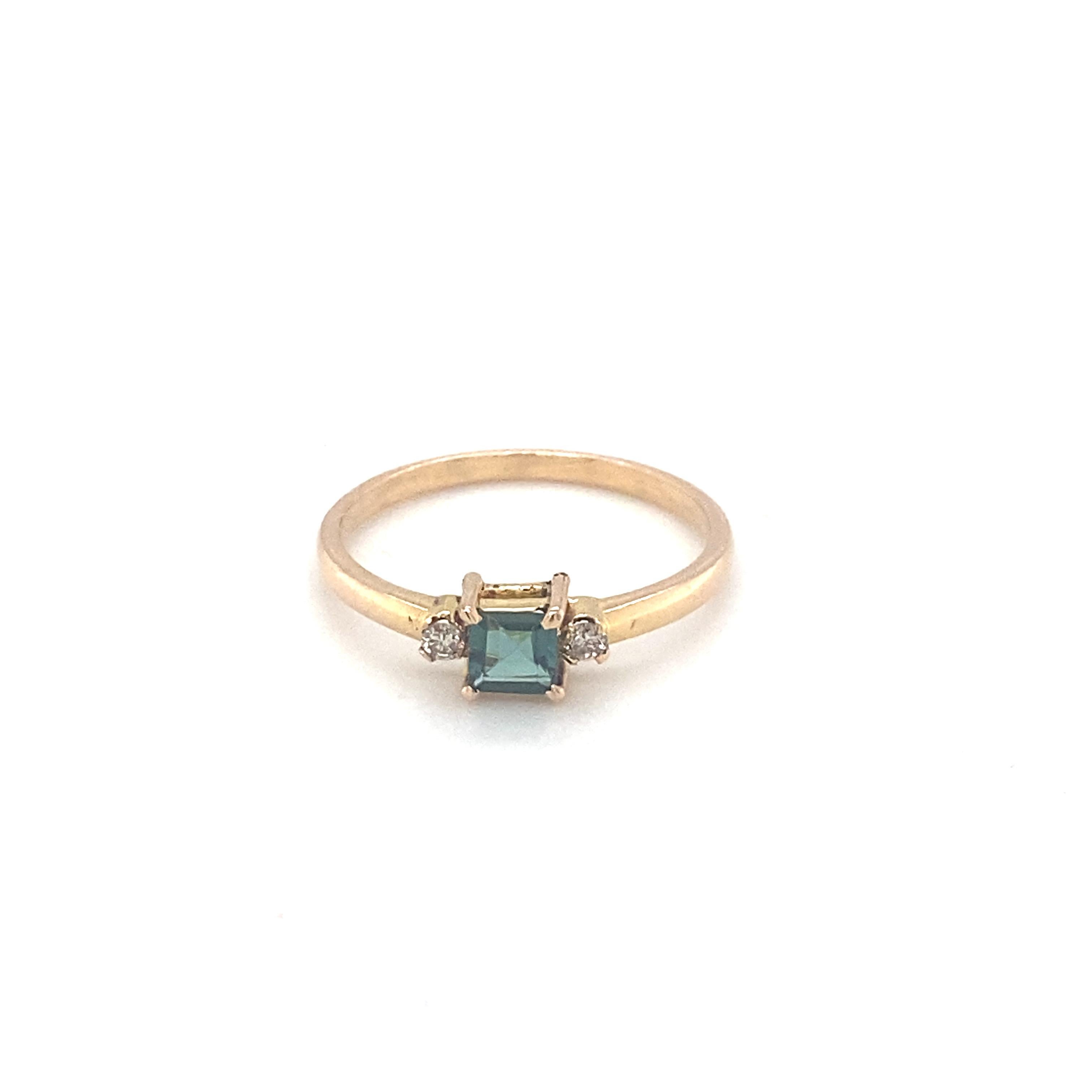 Square Cut Tourmaline Diamond Yellow Gold Ring For Sale 10