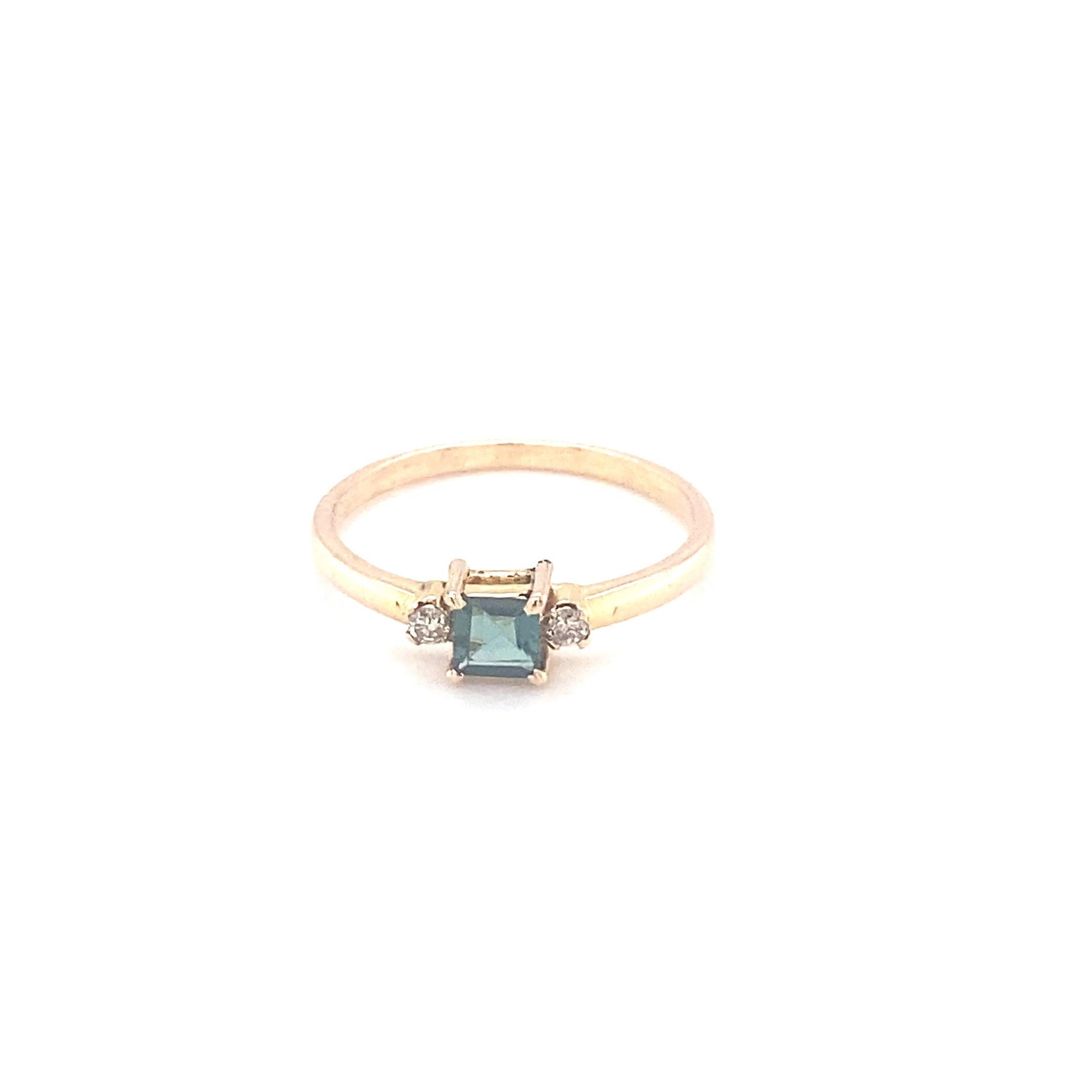 Square Cut Tourmaline Diamond Yellow Gold Ring For Sale 11
