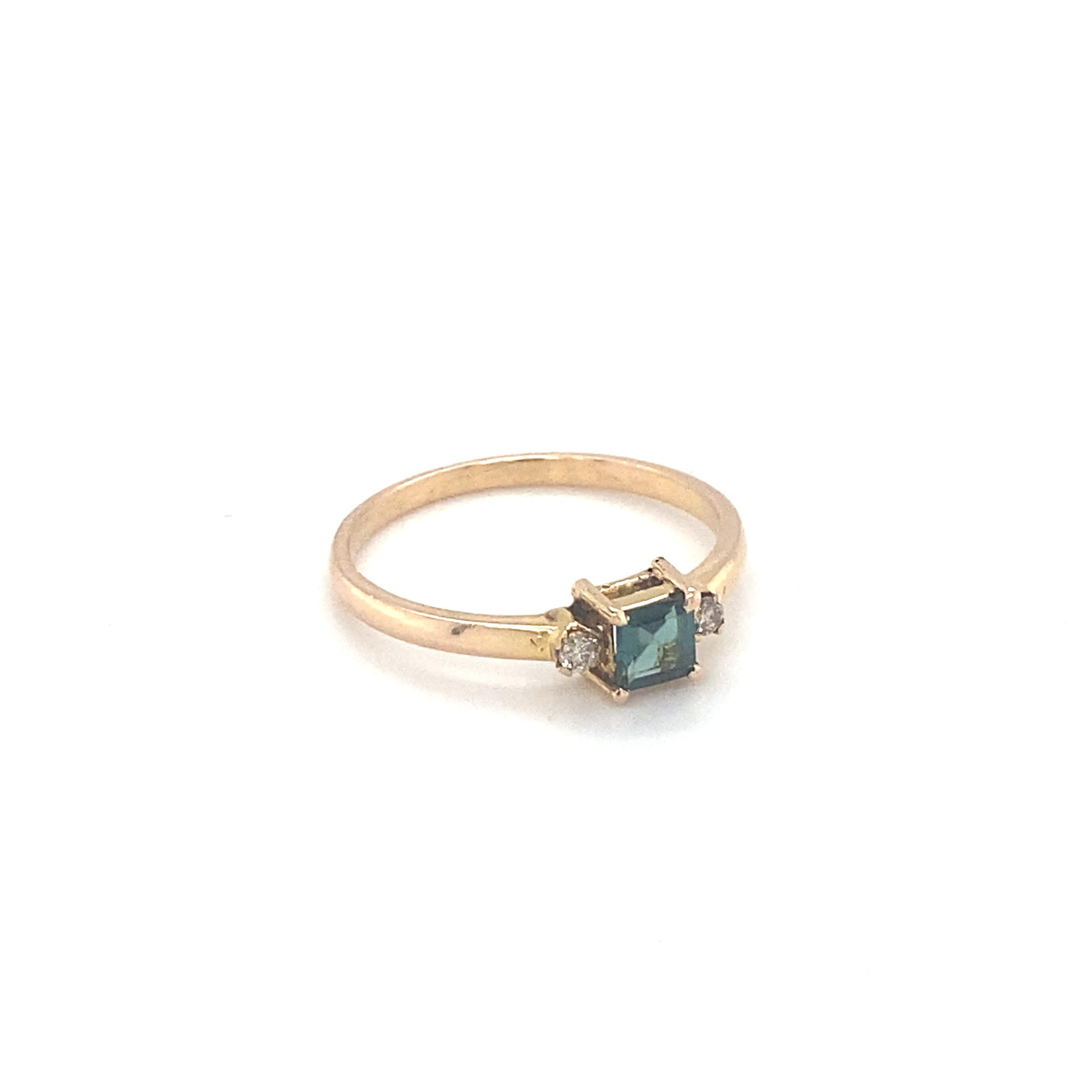Artisan Square Cut Tourmaline Diamond Yellow Gold Ring For Sale
