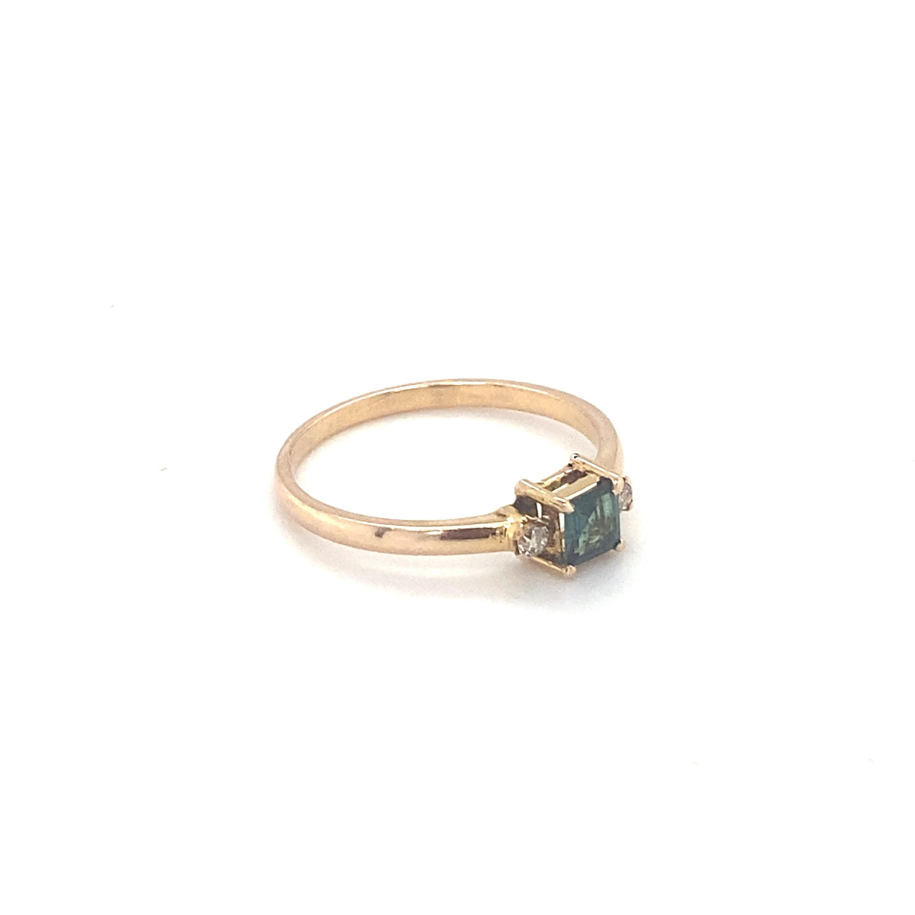 Square Cut Tourmaline Diamond Yellow Gold Ring In New Condition For Sale In Trumbull, CT