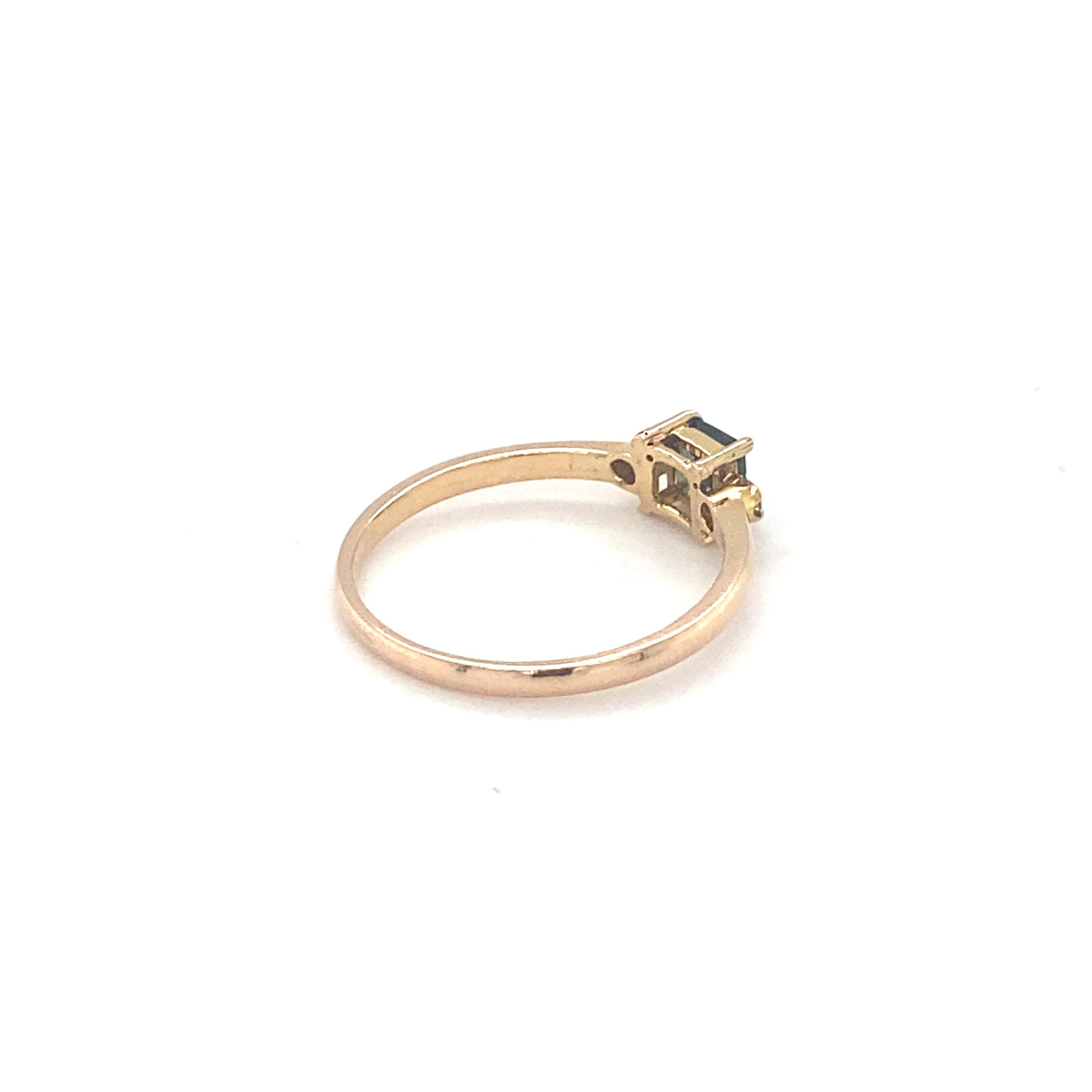 Square Cut Tourmaline Diamond Yellow Gold Ring For Sale 2