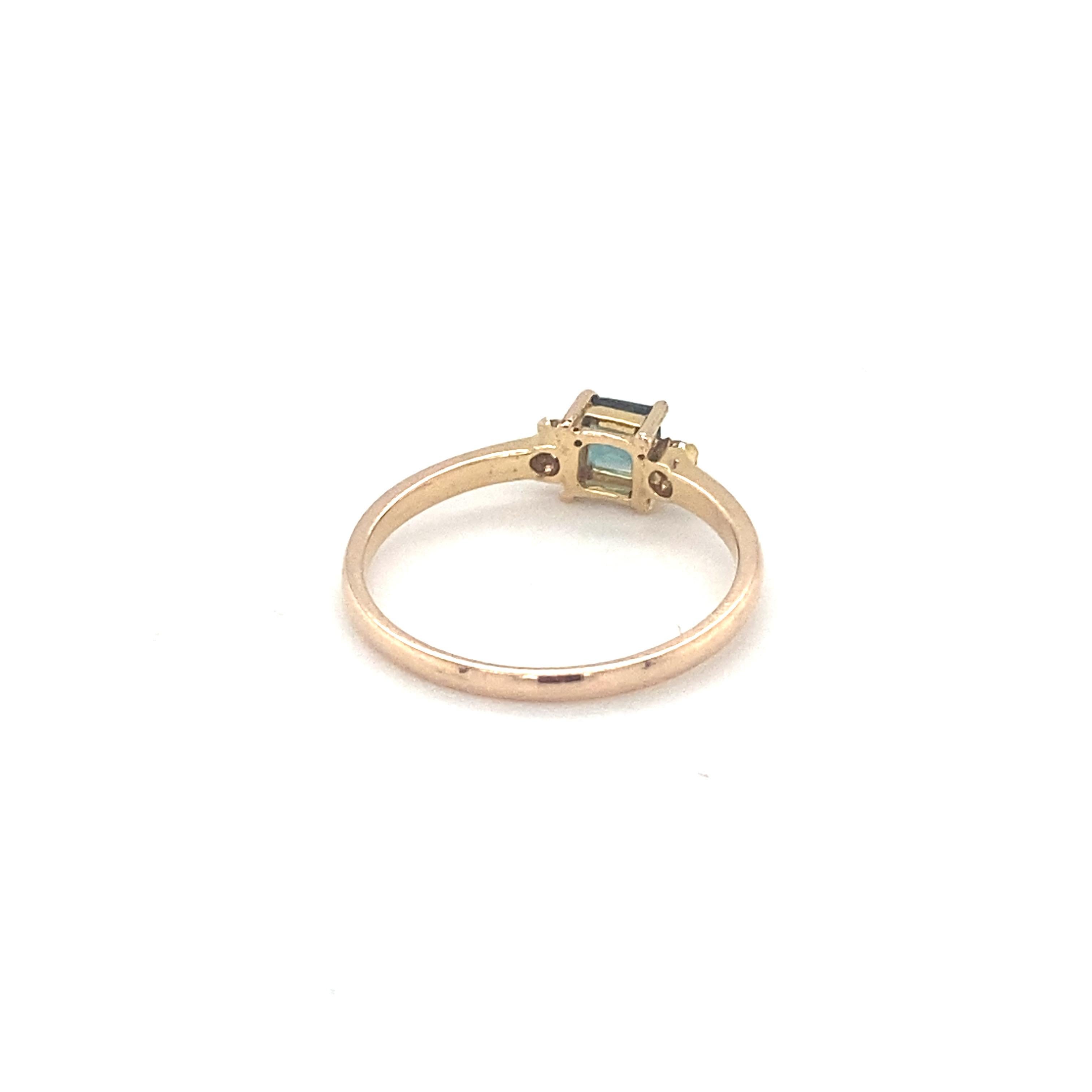Square Cut Tourmaline Diamond Yellow Gold Ring For Sale 3