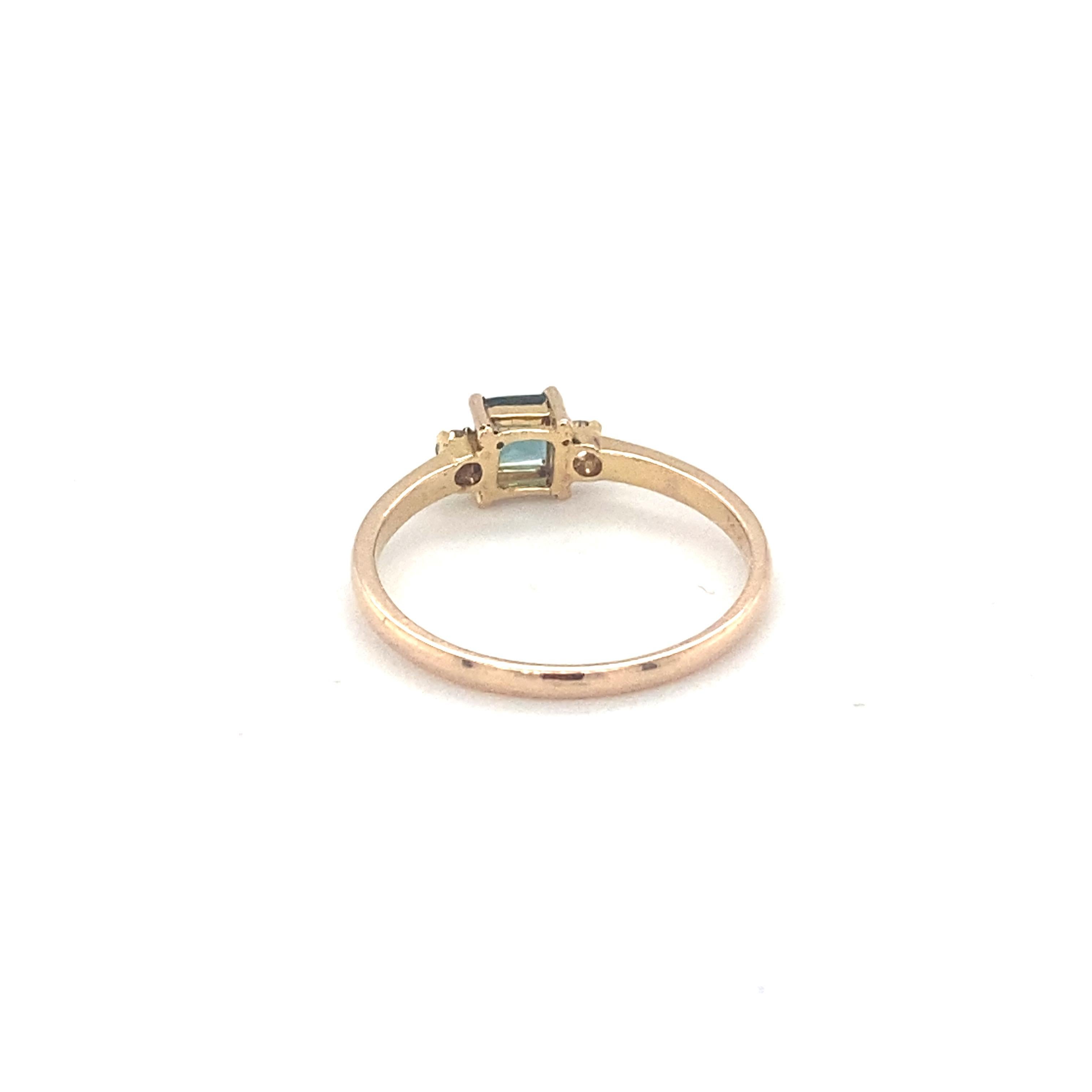 Square Cut Tourmaline Diamond Yellow Gold Ring For Sale 4