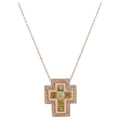 Square Cut Yellow Diamond & Fancy Diamond 18K Rose Gold Cross Necklace
