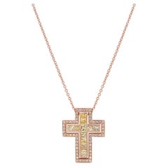Square Cut Yellow Diamond & Fancy Diamond 18K Rose Gold Cross Pendant Necklace