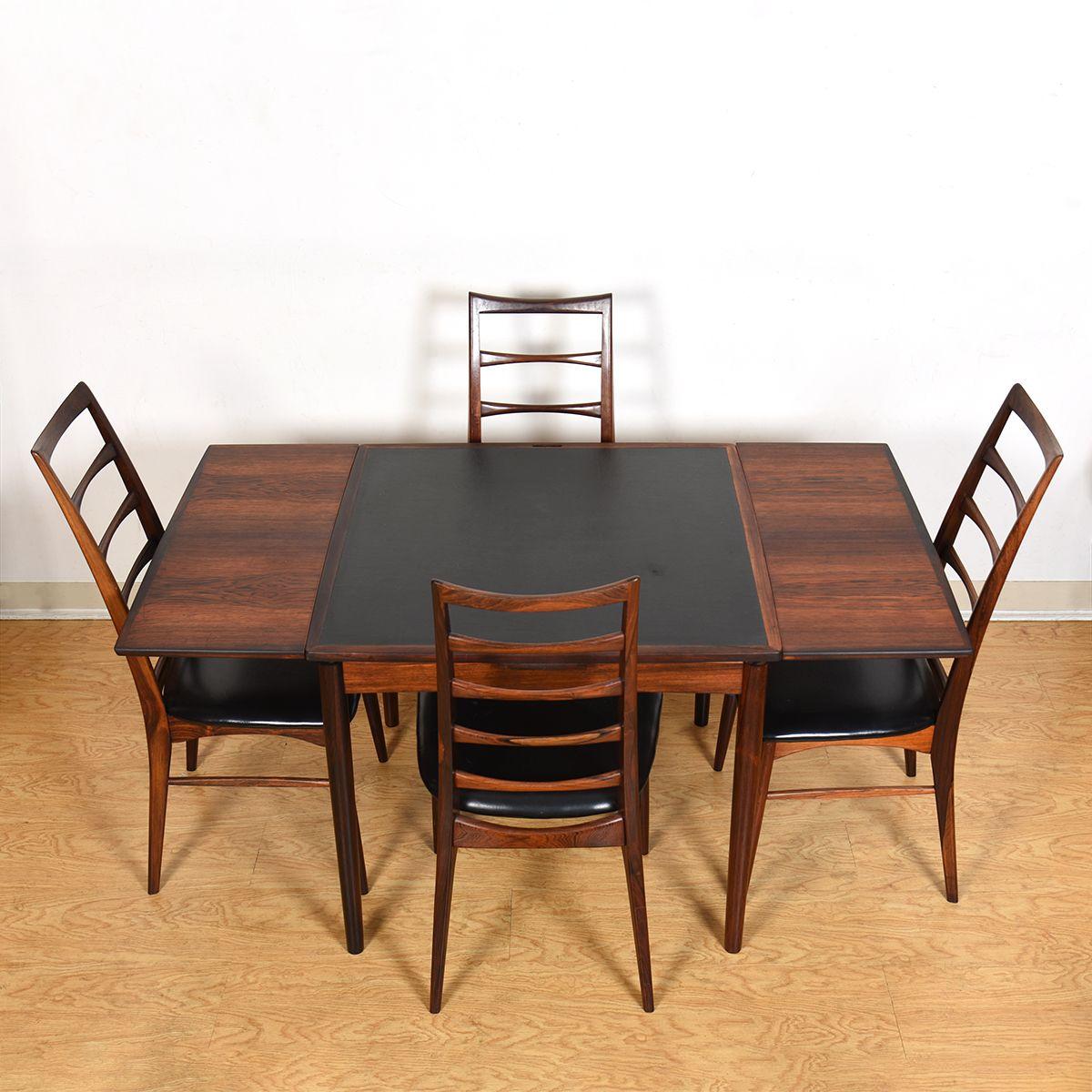 Table de jeu carrée à rallonge compacte en bois de rose danois pour salle à manger / table à abattant 3