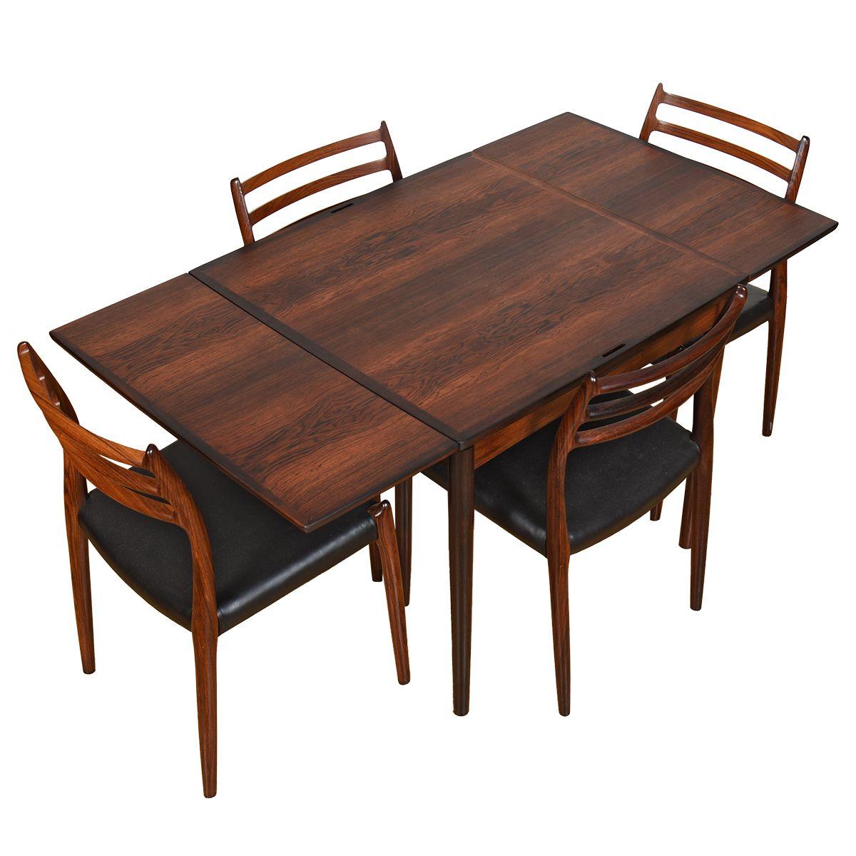 20ième siècle Table de jeu carrée à rallonge compacte en bois de rose danois pour salle à manger / table à abattant
