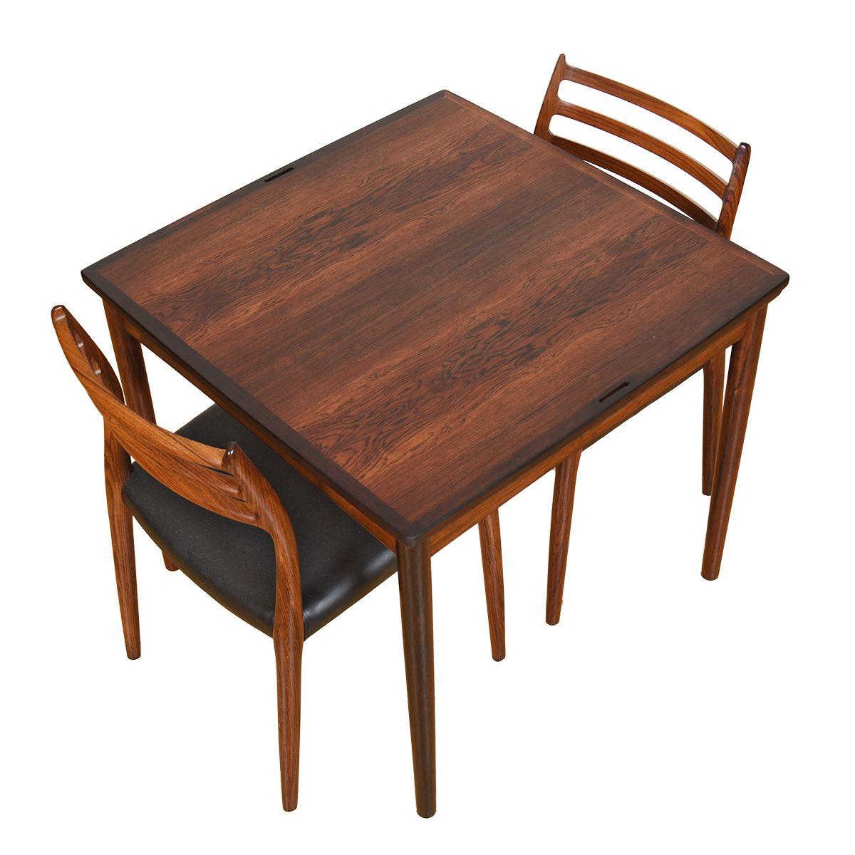 Table de jeu carrée à rallonge compacte en bois de rose danois pour salle à manger / table à abattant 1