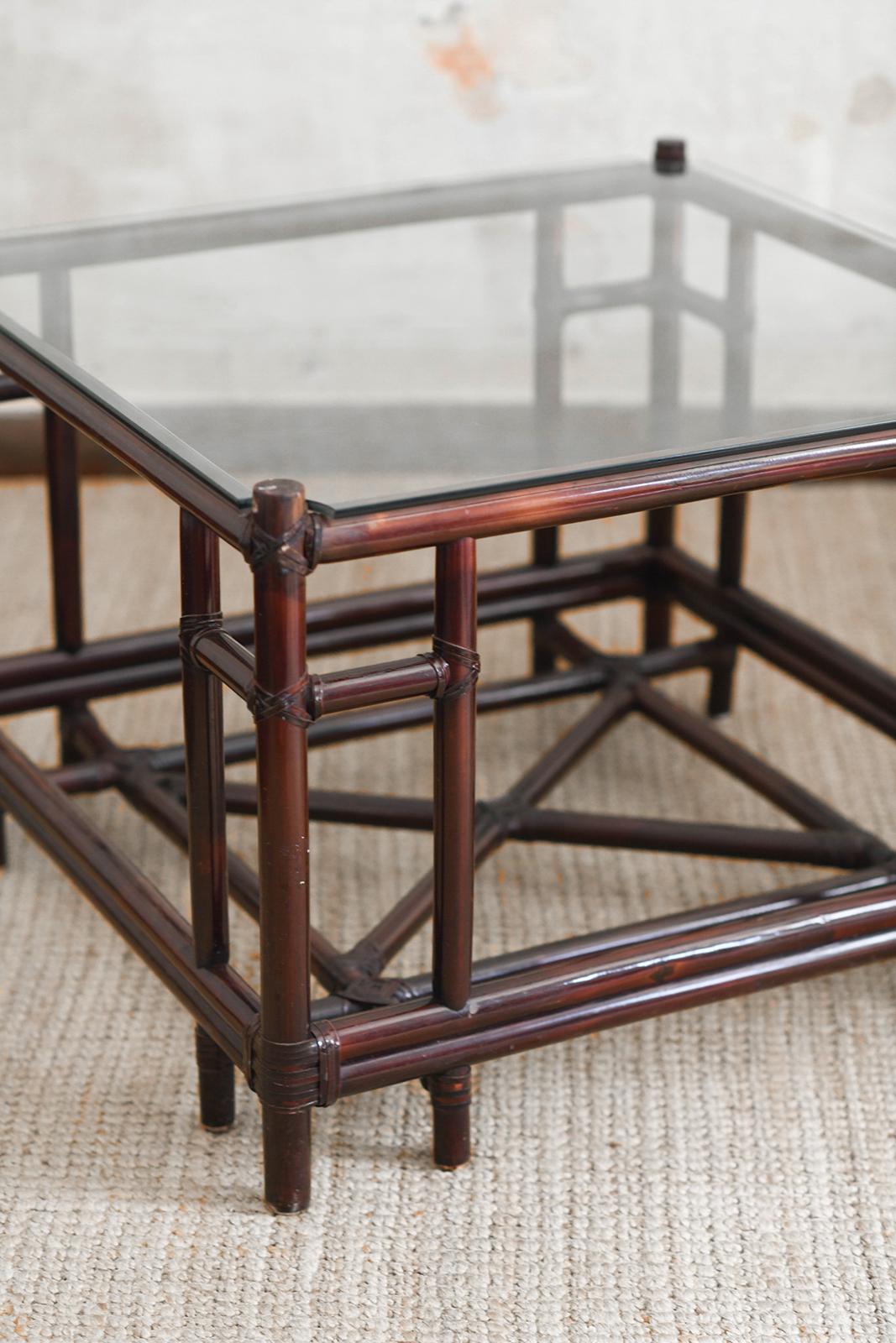 Italian Square Dark Wicker Coffee Table from the “Attila” Series by Gasparucci For Sale