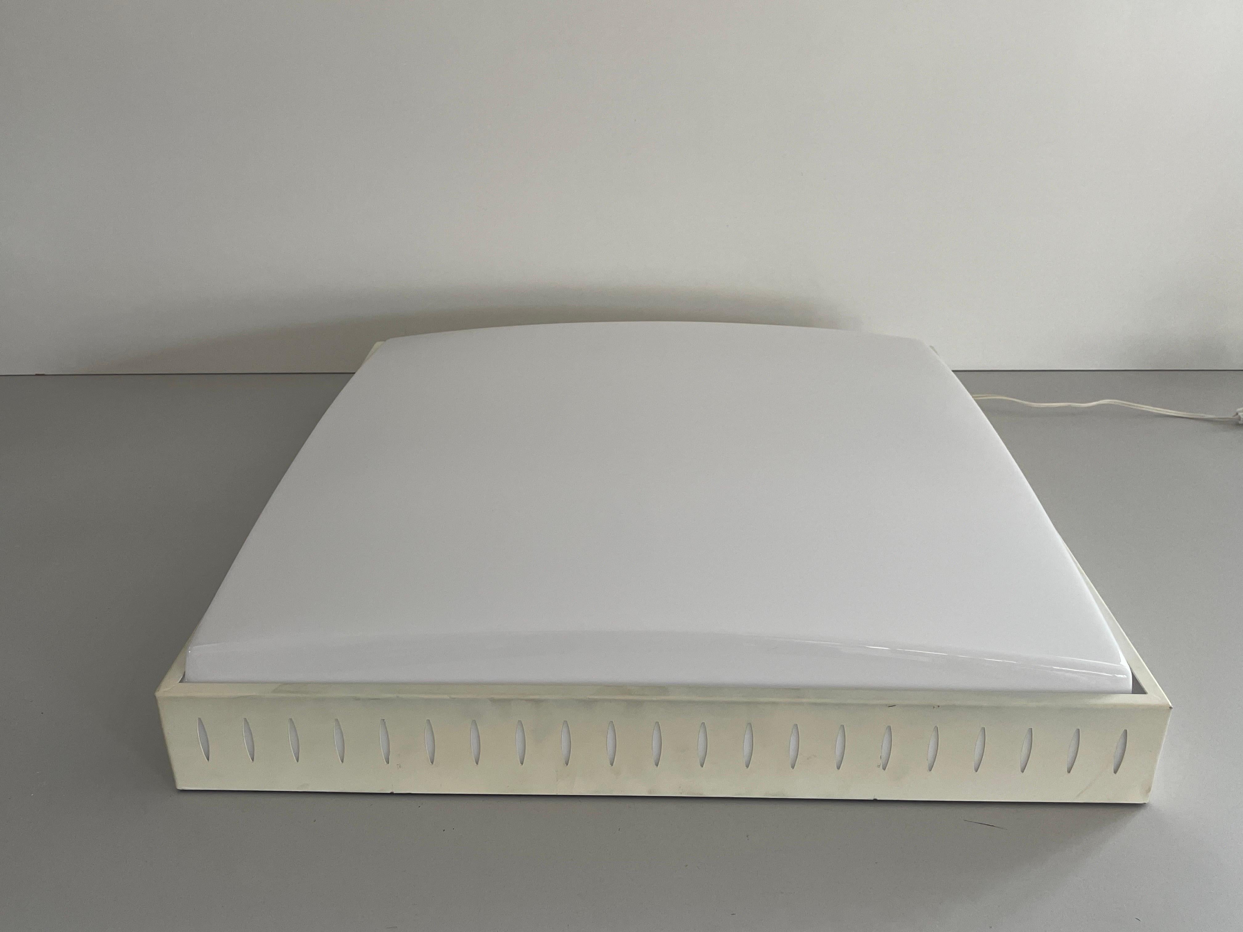 Mid-Century Modern Square Design Plexiglass and White Metal Flush Mount, 1960s, Italy For Sale