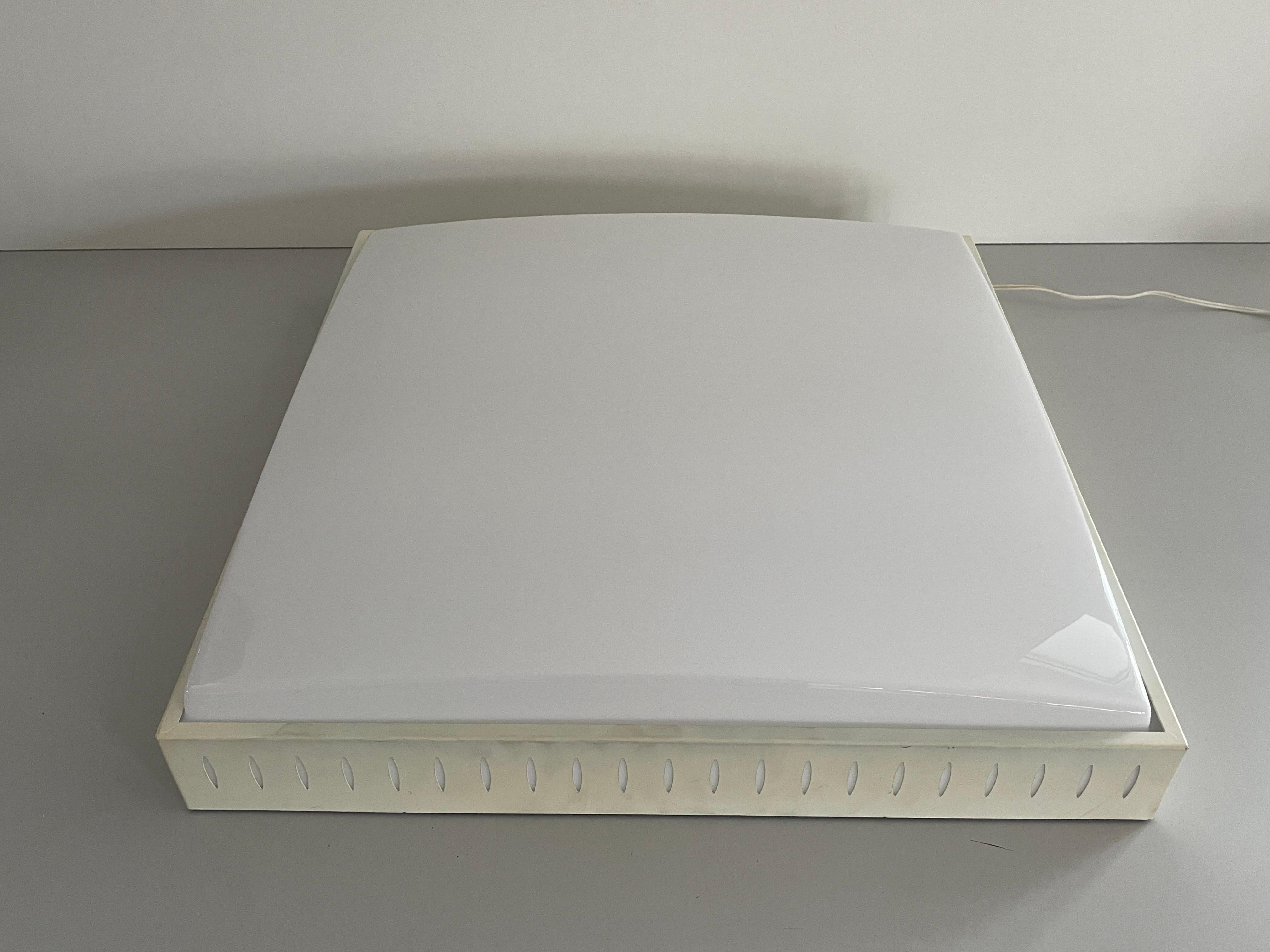 Italian Square Design Plexiglass and White Metal Flush Mount, 1960s, Italy For Sale