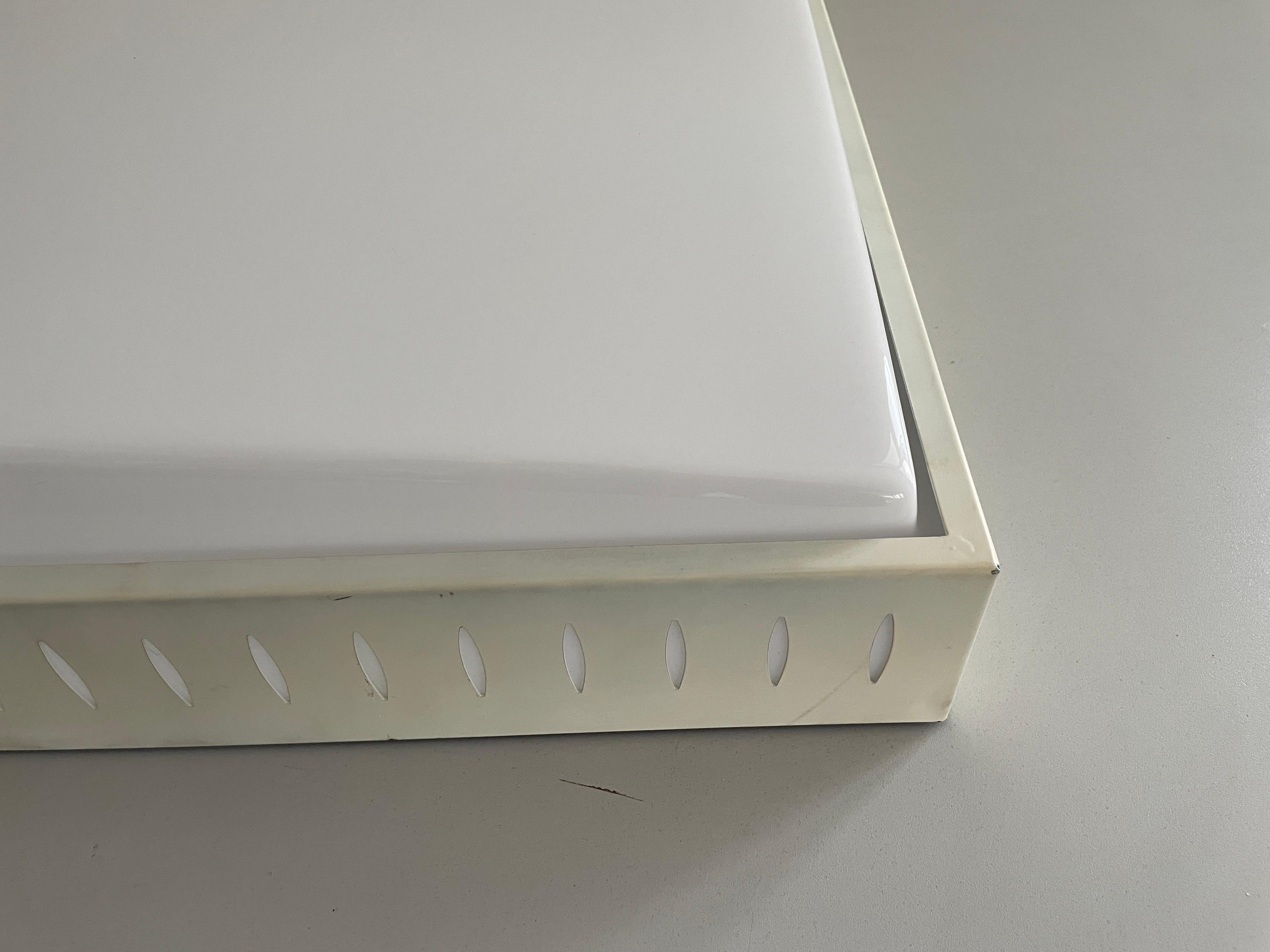 Mid-20th Century Square Design Plexiglass and White Metal Flush Mount, 1960s, Italy For Sale