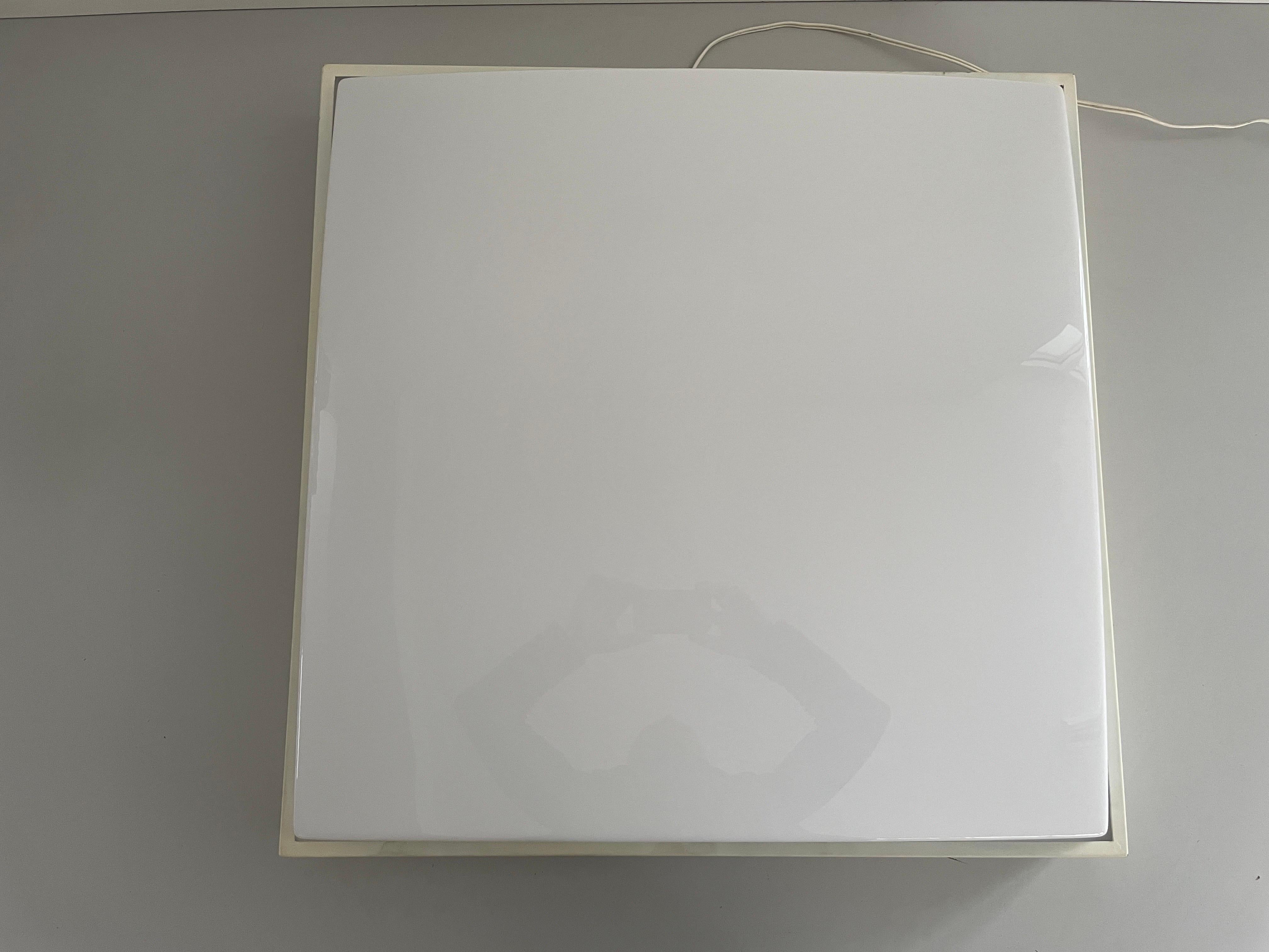 Square Design Plexiglass and White Metal Flush Mount, 1960s, Italy For Sale 2