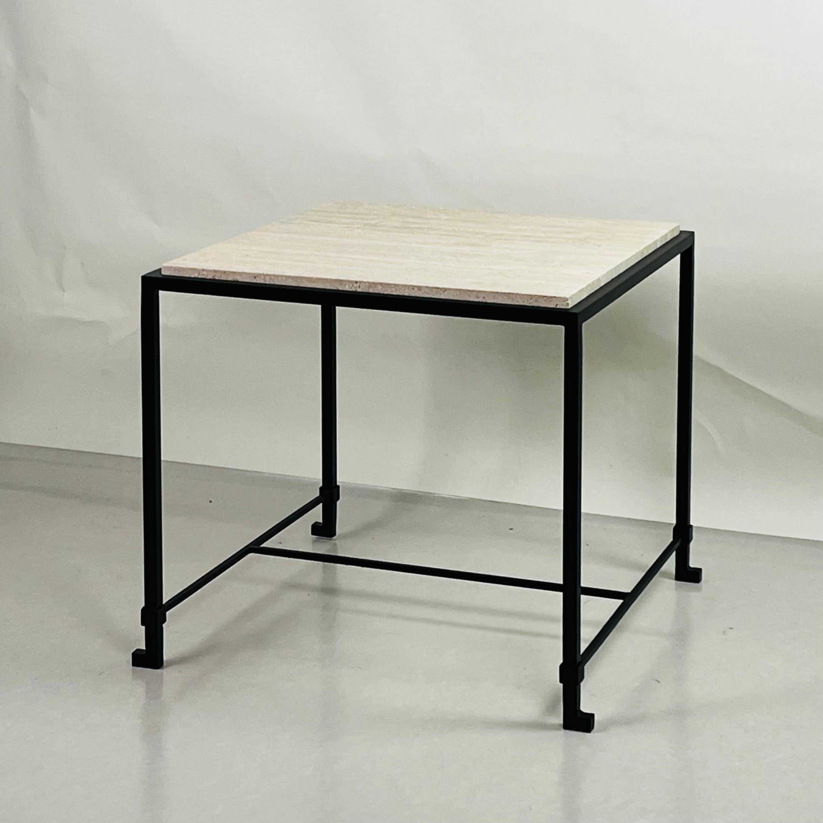 French Square 'Diagramme' Side Table in Travertine by Design Frères For Sale