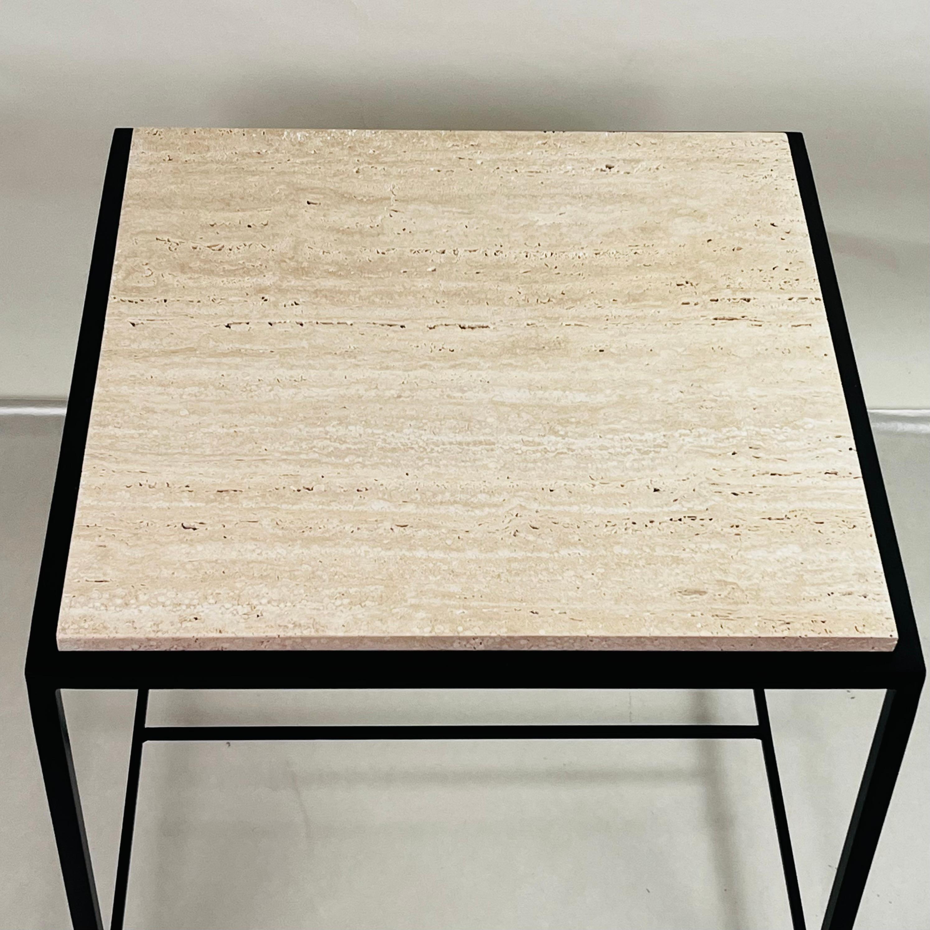 Powder-Coated Square 'Diagramme' Side Table in Travertine by Design Frères For Sale