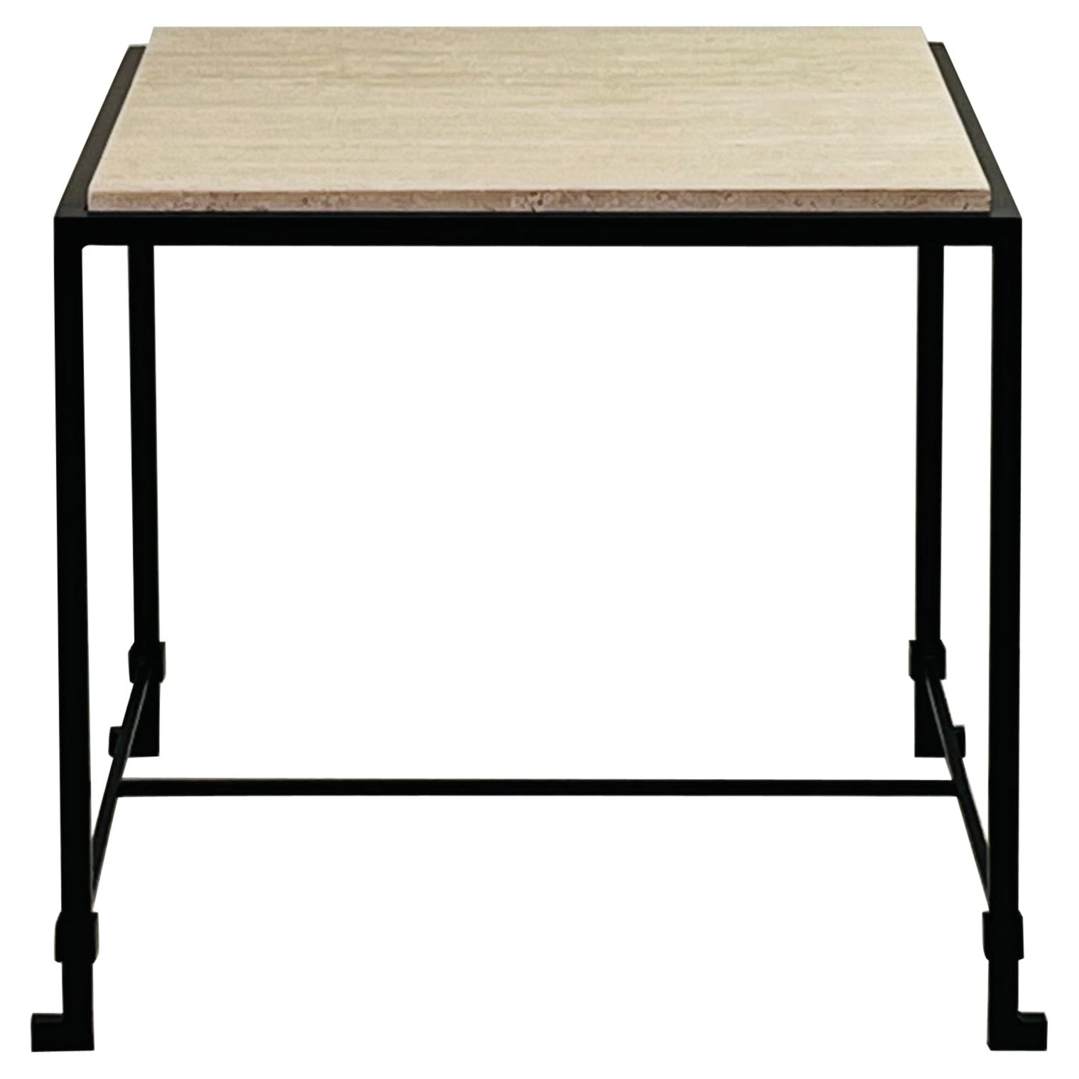 Square 'Diagramme' Side Table in Travertine by Design Frères