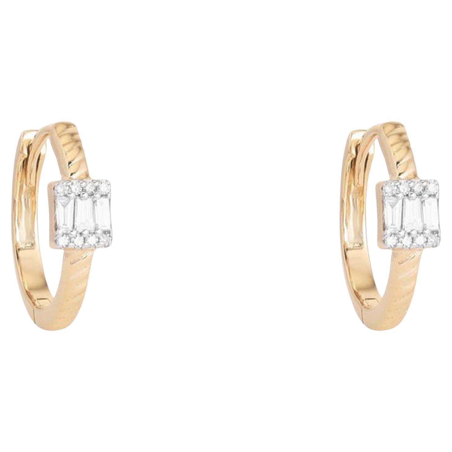 Square Diamond 14K (or 18k upon request) Yellow Gold Huggies Earrings For Sale