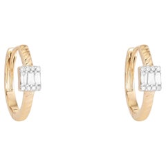 Square Diamond 14K (or 18k upon request) Yellow Gold Huggies Earrings