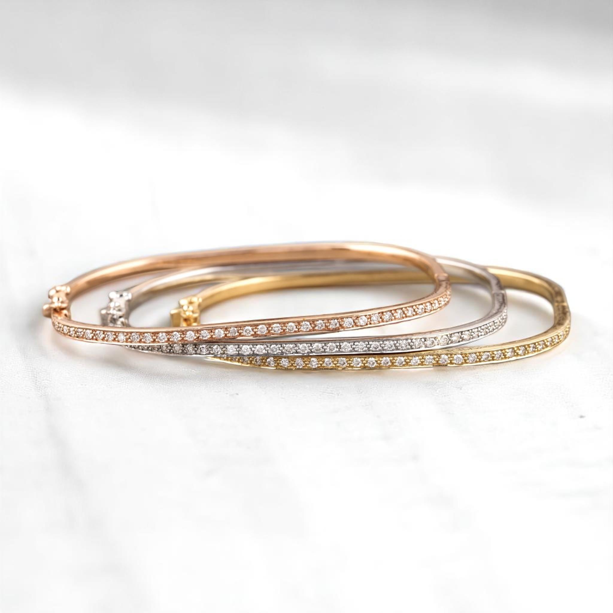 Women's Square Diamond Bangle Bracelet in 14K Solid Gold (Certified) For Sale