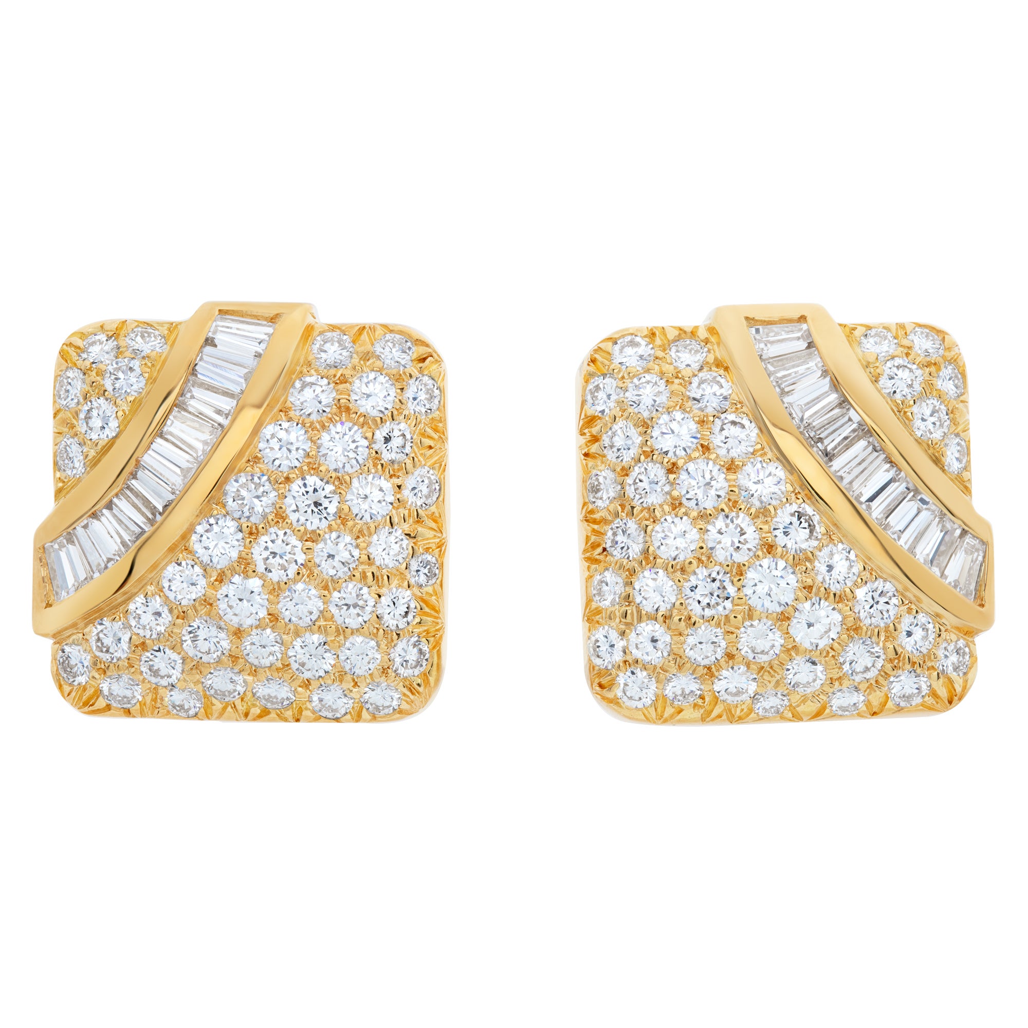 Square Diamond Clip on Earrings in 18k Gold For Sale