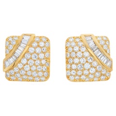 Boucles d'oreilles à clip carrées en or 18 carats et diamants