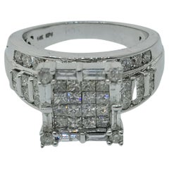 2 Carat Diamond Princess Cut Illusion Cluster Engagement Ring in 14k Solid White