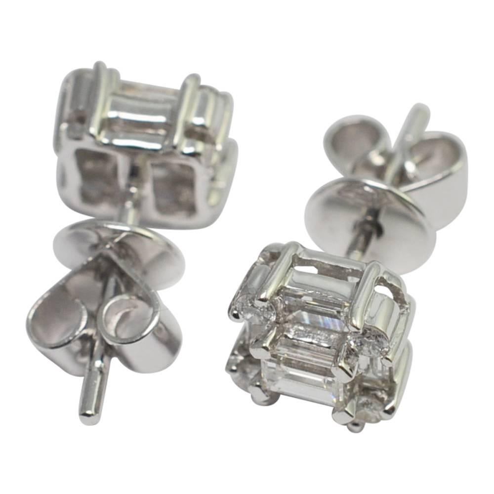 Women's Square Diamond Cluster Gold Earrings For Sale