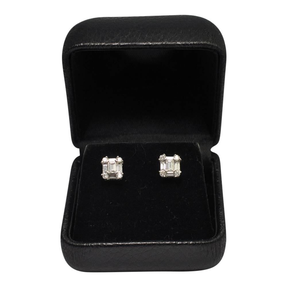 Square Diamond Cluster Gold Earrings For Sale 3