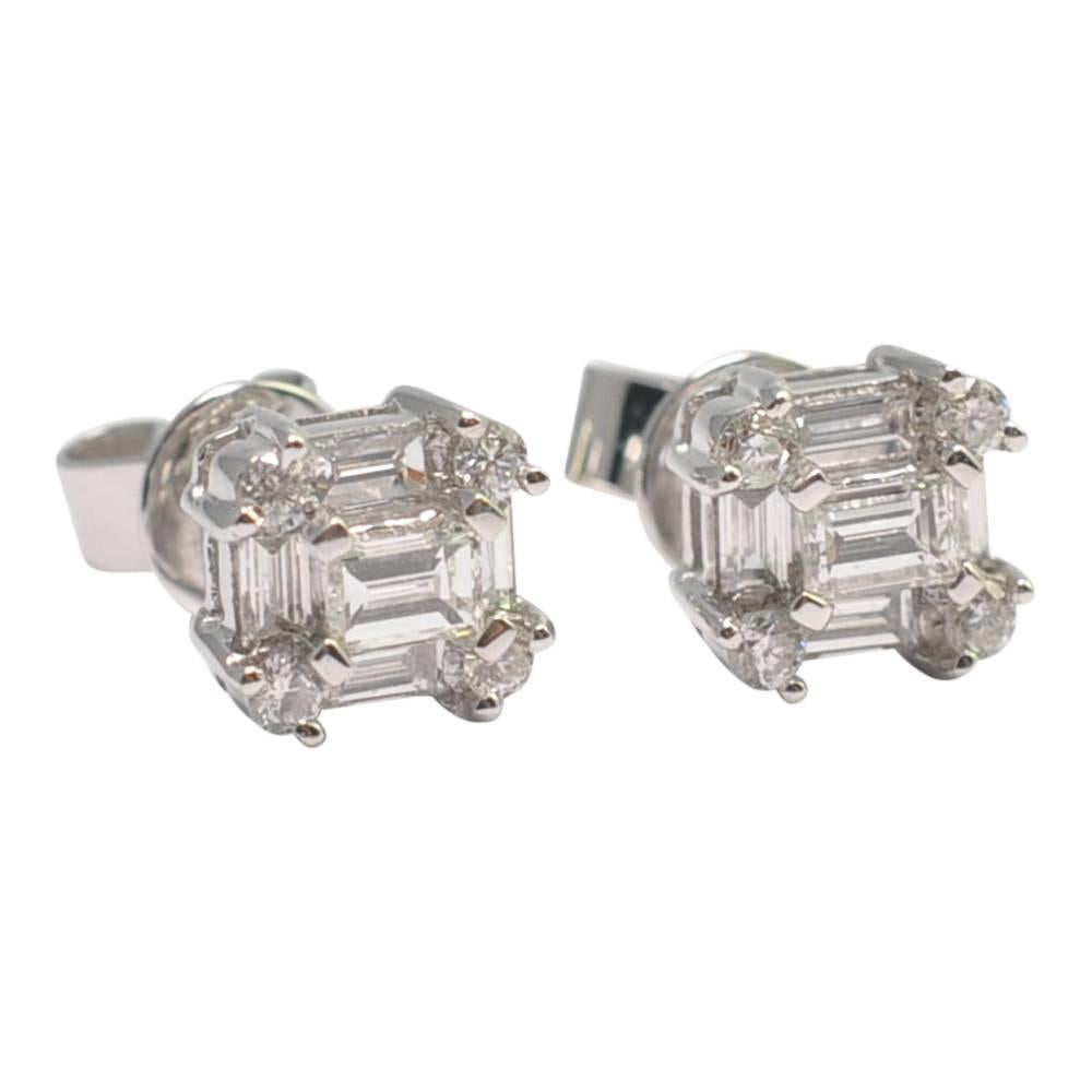 Square Diamond Cluster Gold Earrings For Sale