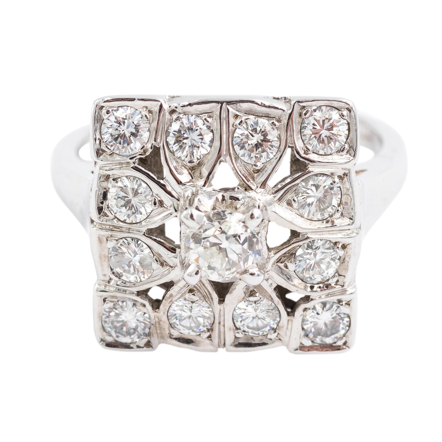 Square Diamond Cocktail Ring For Sale
