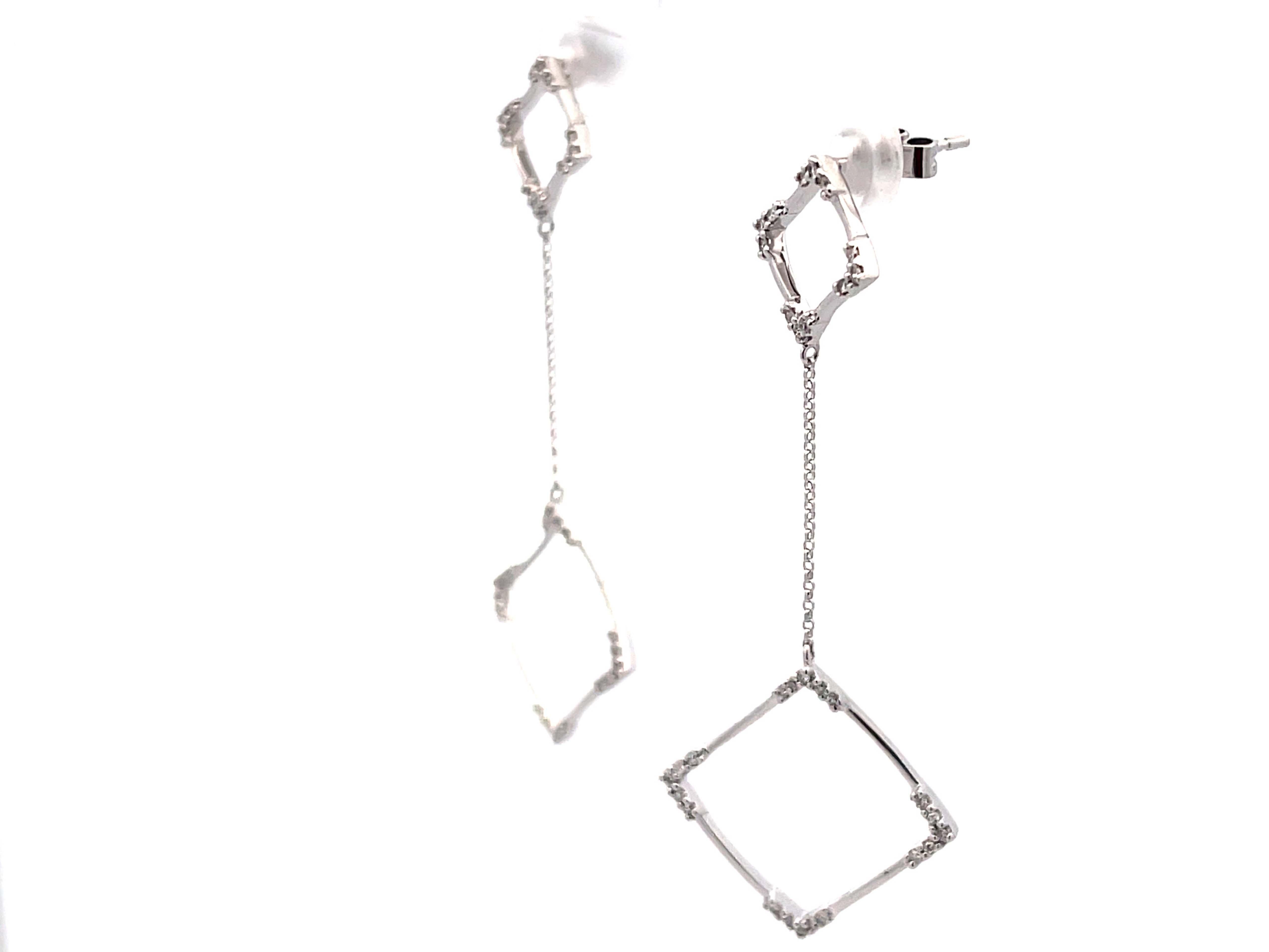 Brilliant Cut Square Diamond Drop Dangling Earrings in 14k White Gold For Sale