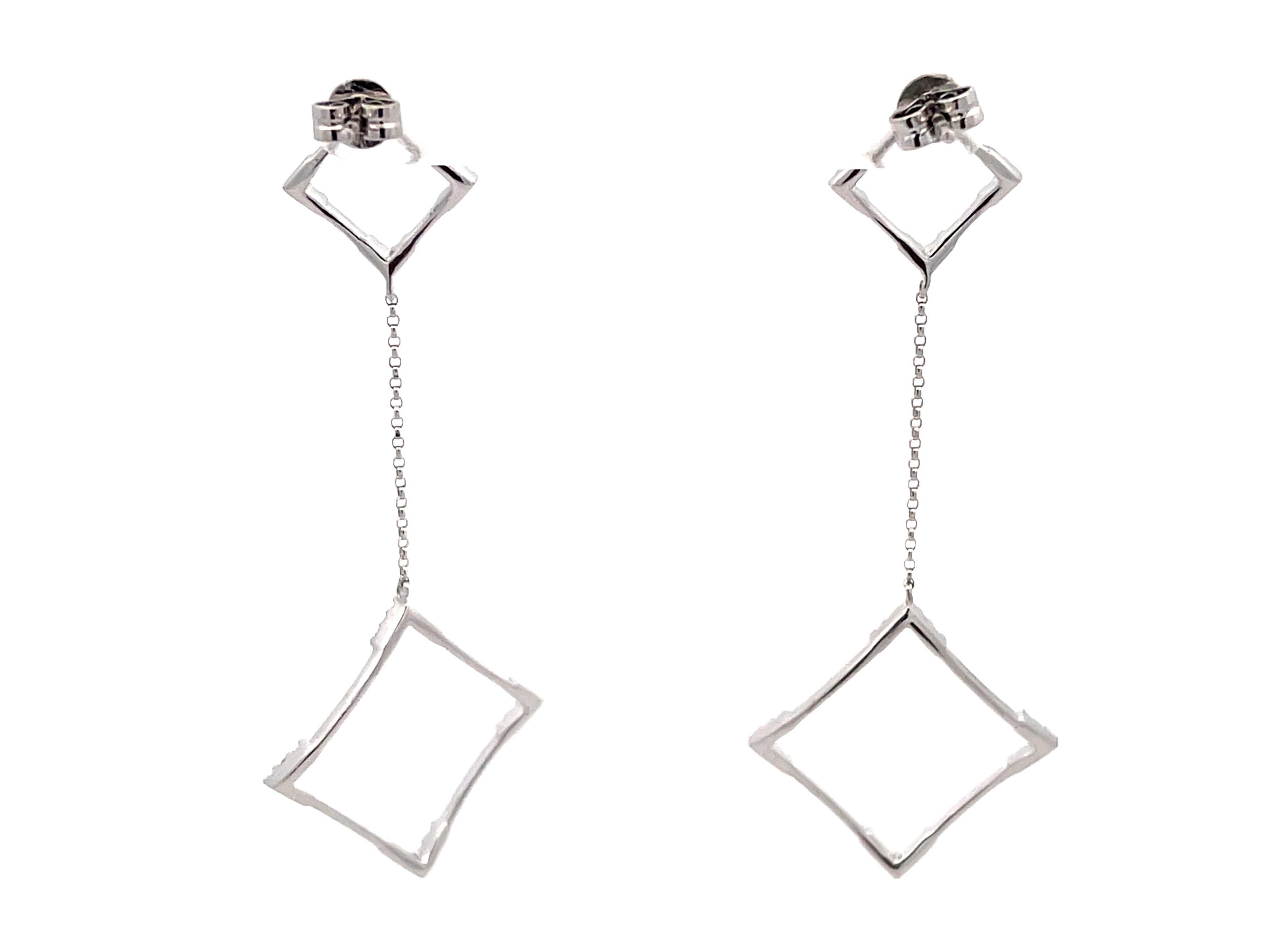 Square Diamond Drop Dangling Earrings in 14k White Gold For Sale 1