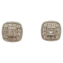 Pendientes Halo Diamante Cuadrado Oro Blanco 14K 0.34ctw Nuevo