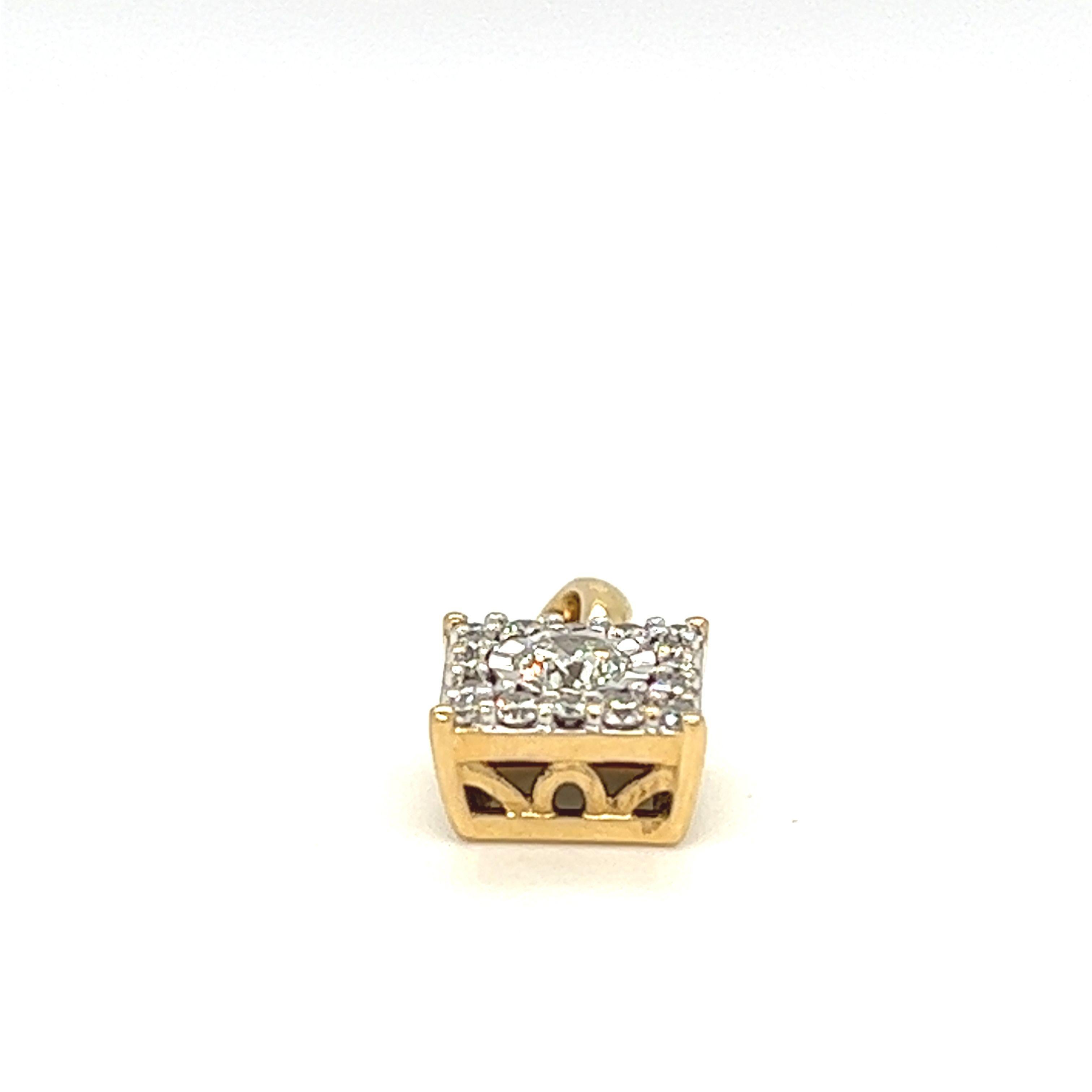 Pendentif diamant carré en or jaune 14K Bon état - En vente à beverly hills, CA