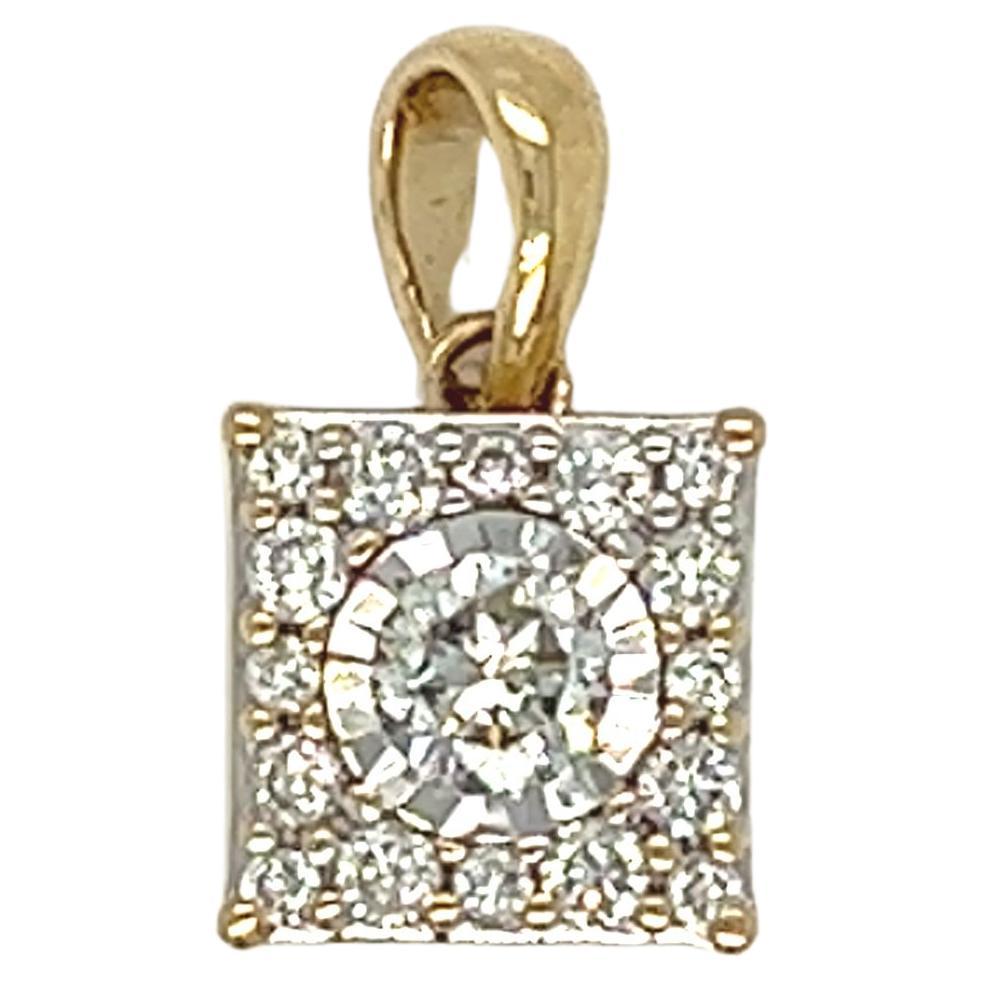 Pendentif diamant carré en or jaune 14K en vente