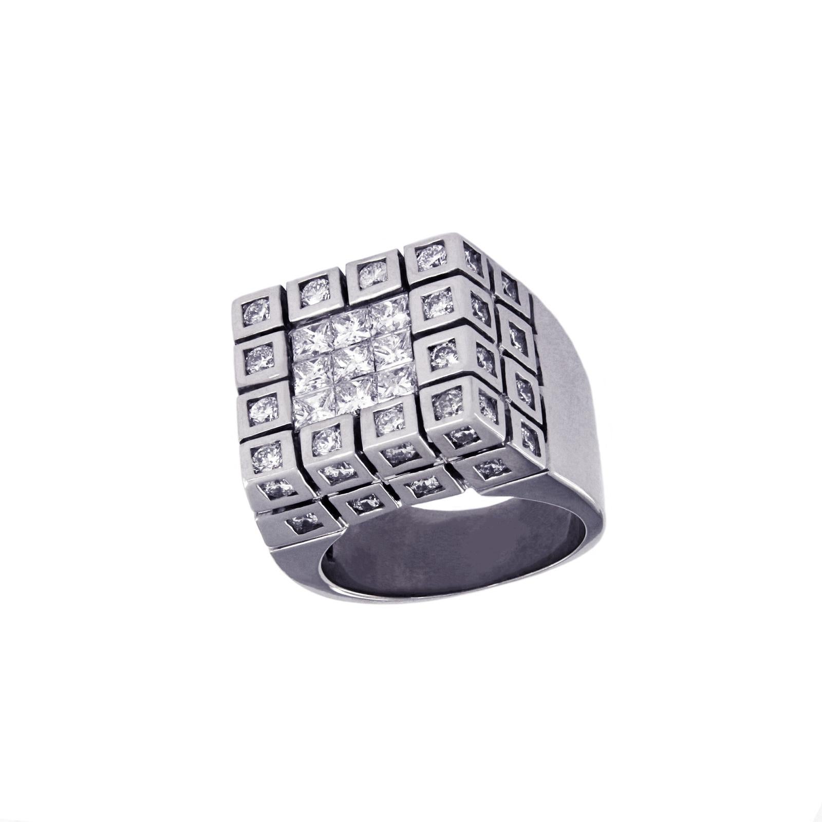 Men's Square Diamond Ring in White Gold