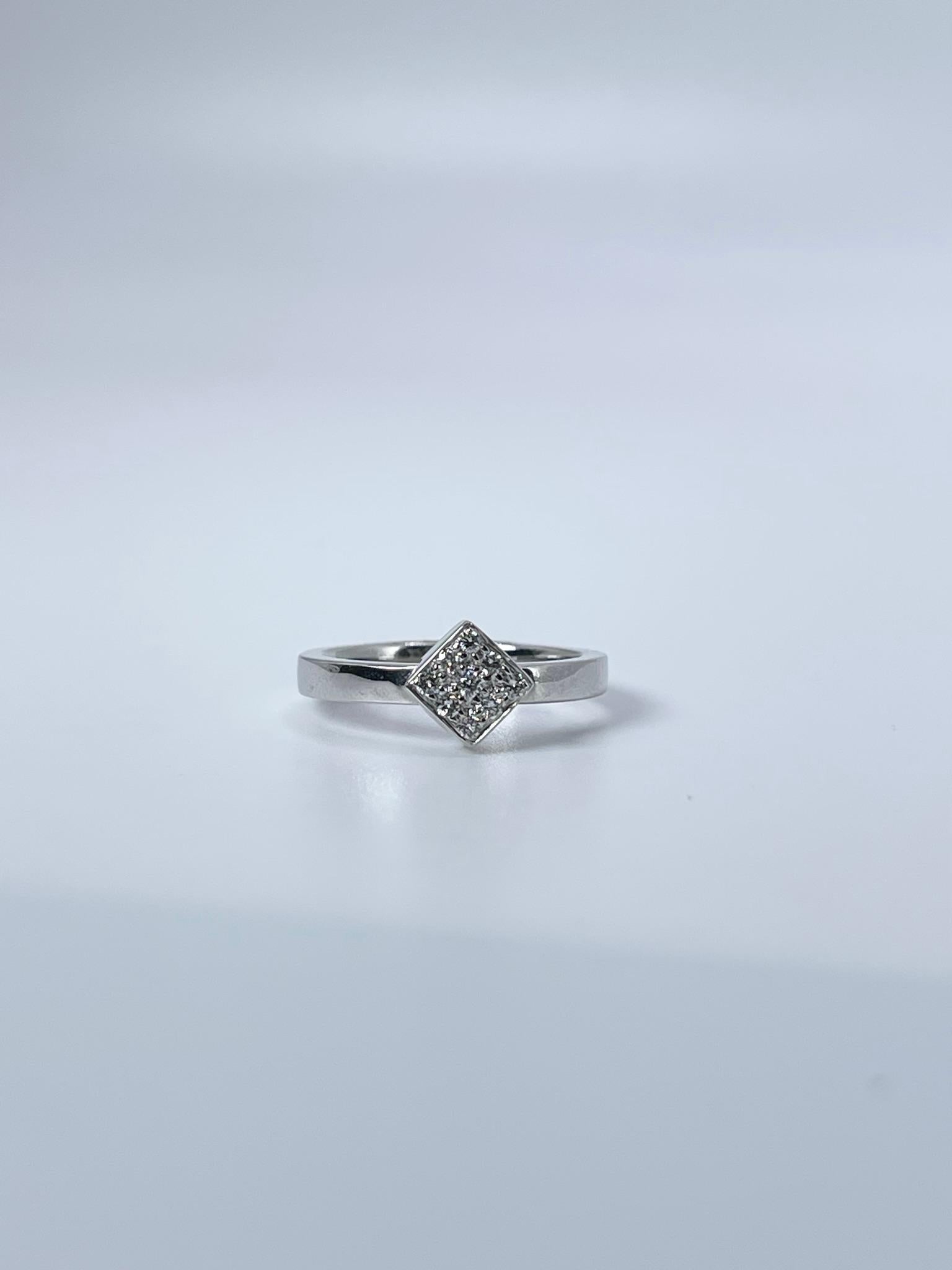 Modernist Square Diamond Ring Pave Set Ring 18KT White Gold Diamond Ring For Sale