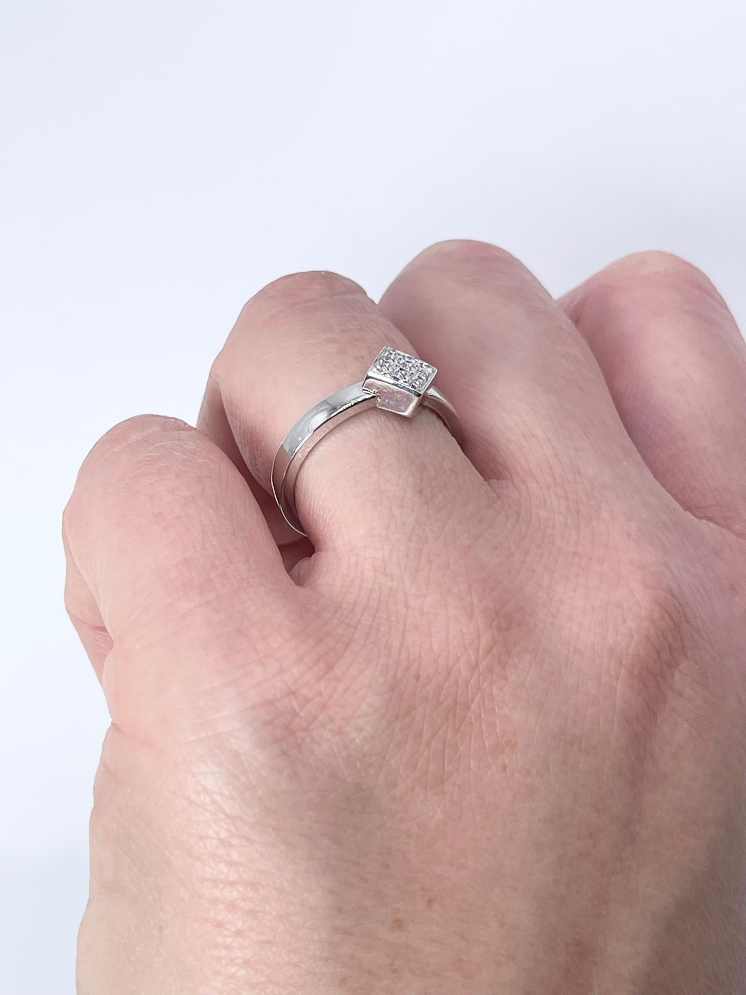 Women's Square Diamond Ring Pave Set Ring 18KT White Gold Diamond Ring For Sale