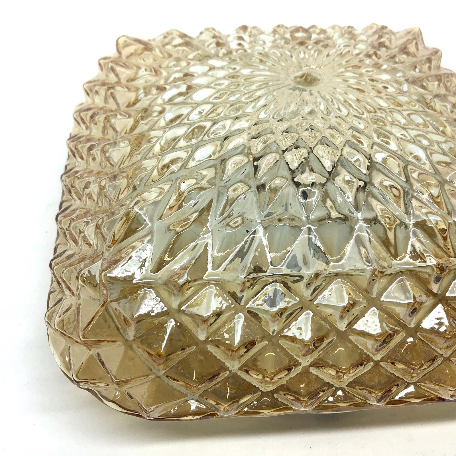 Late 20th Century Square Diamond Shaped Glass Flush Mount Ceiling Light Honsel Leuchten, Germany