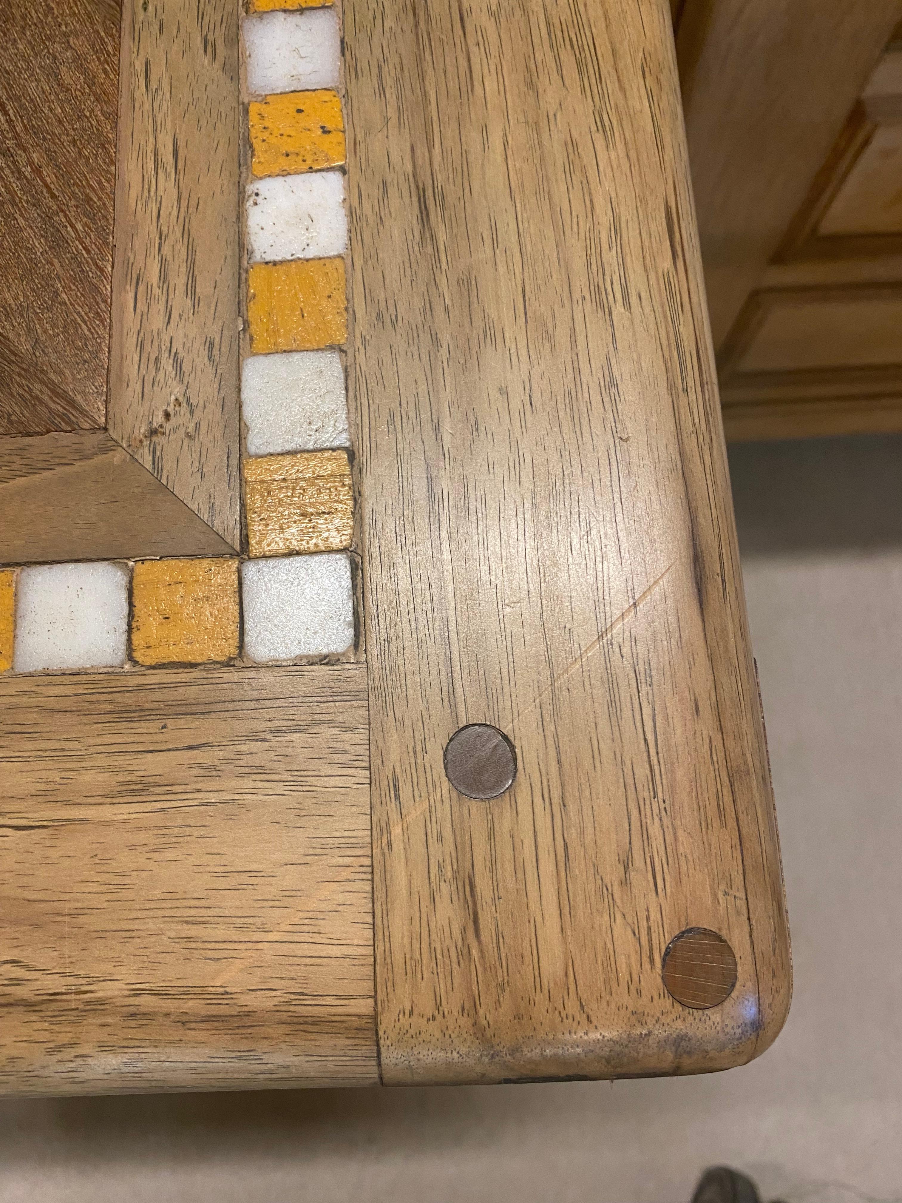 Square Dining / Game Table with Yellow and White Tile Accent, France, 1950's 4