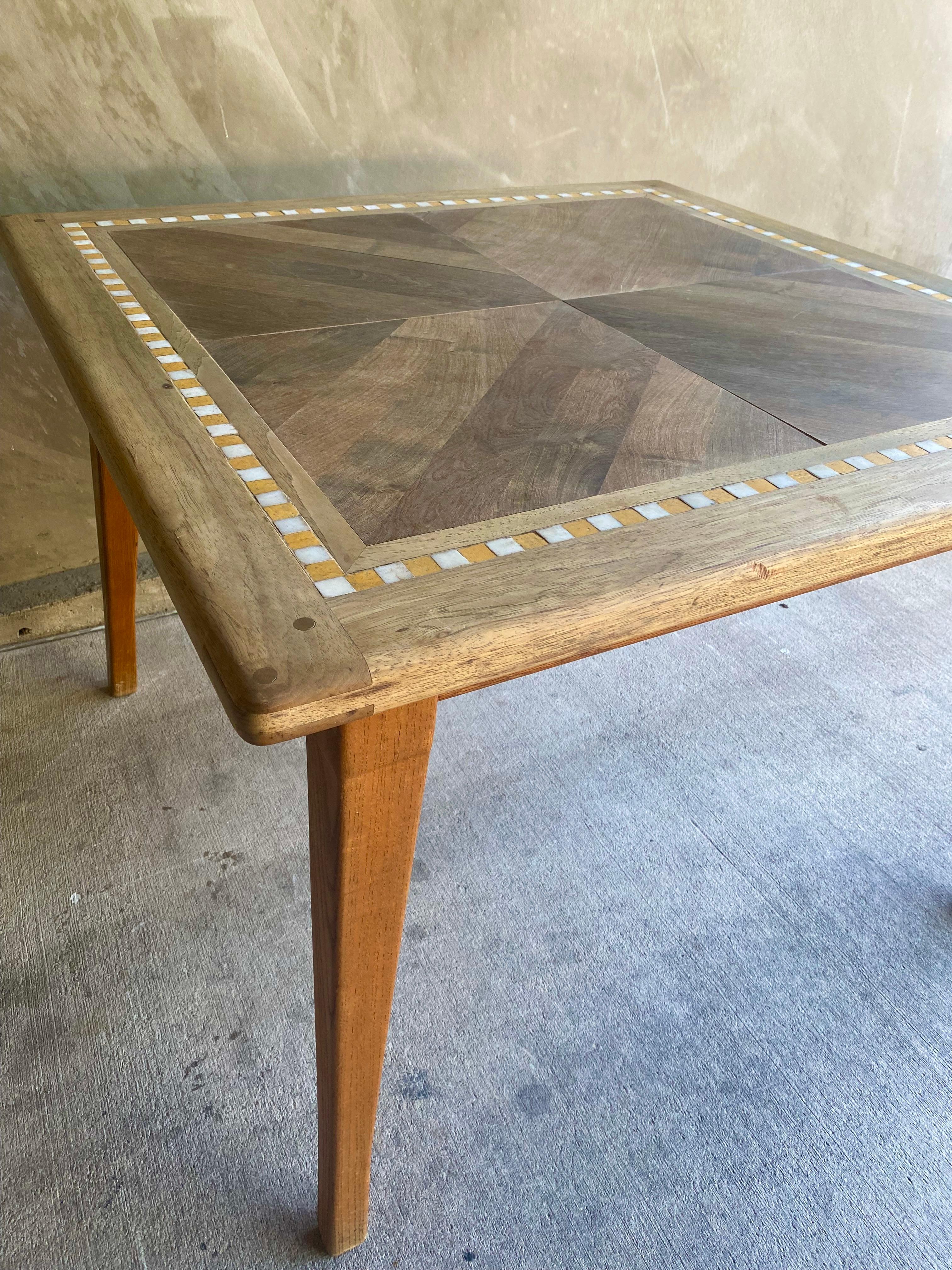 Square Dining / Game Table with Yellow and White Tile Accent, France, 1950's 1
