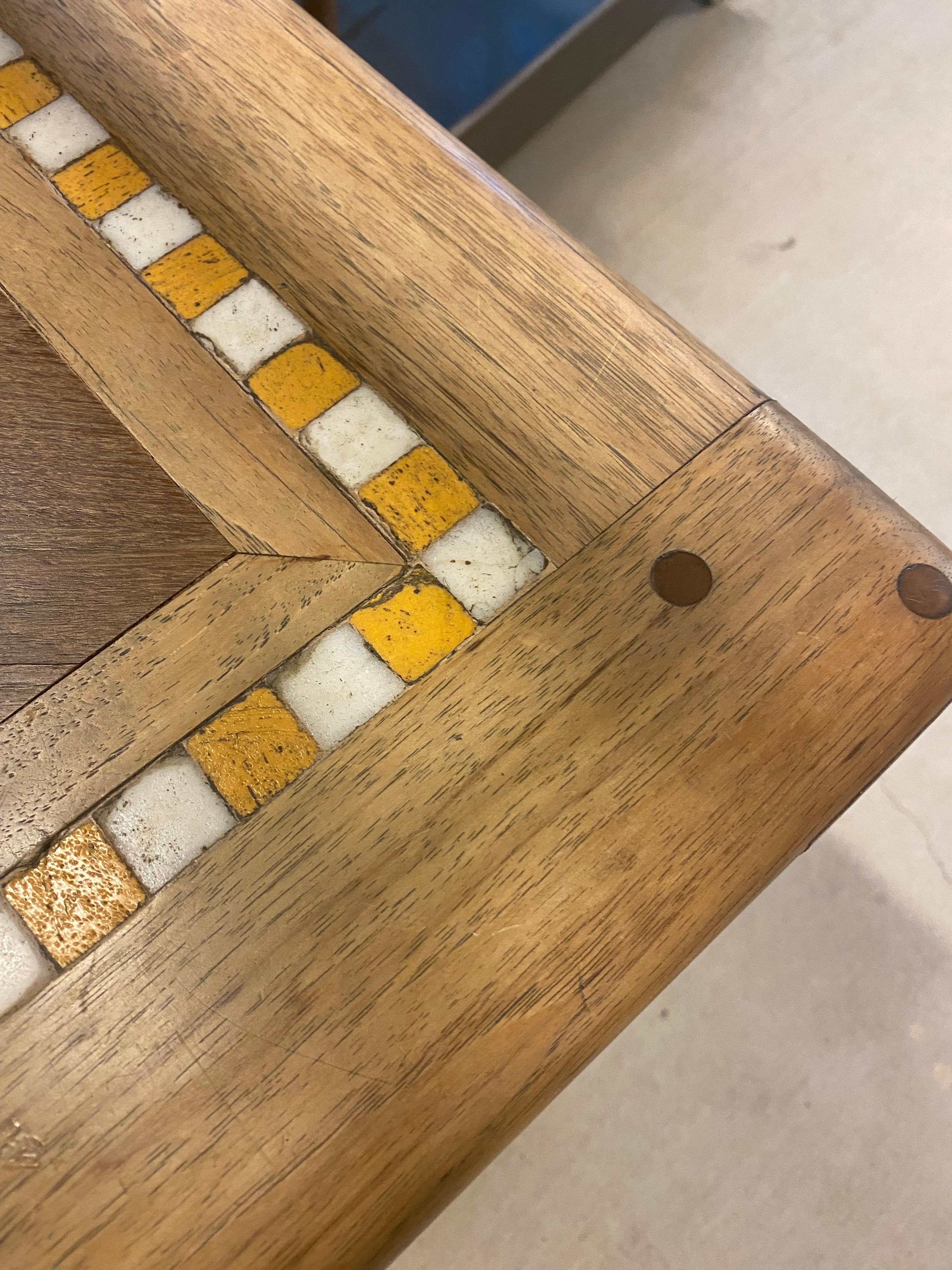 Square Dining / Game Table with Yellow and White Tile Accent, France, 1950's 2