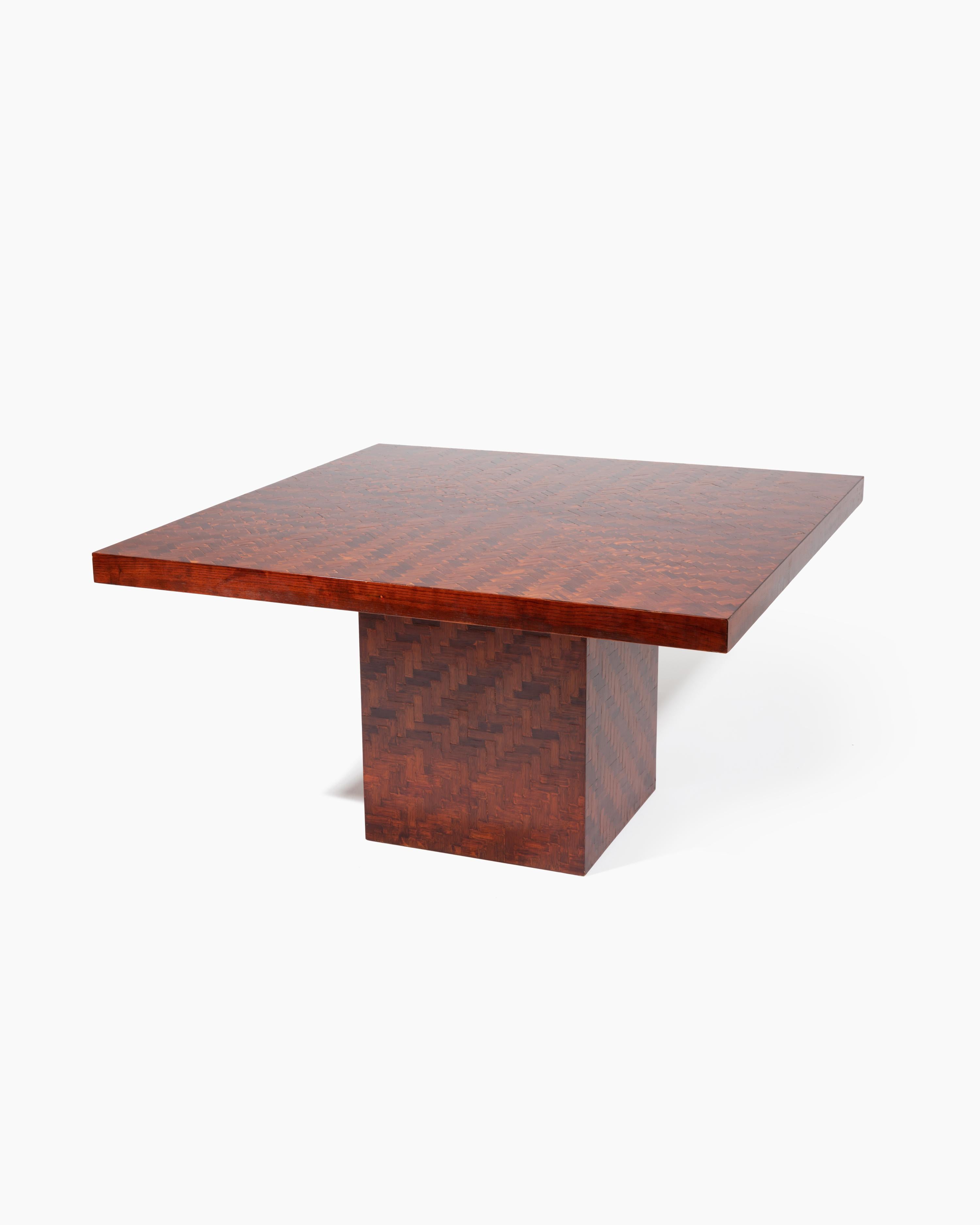 Italian Square Dining Table for Turri with Dyed Banana Leaf Weaving ontop of Wood, 1970s For Sale