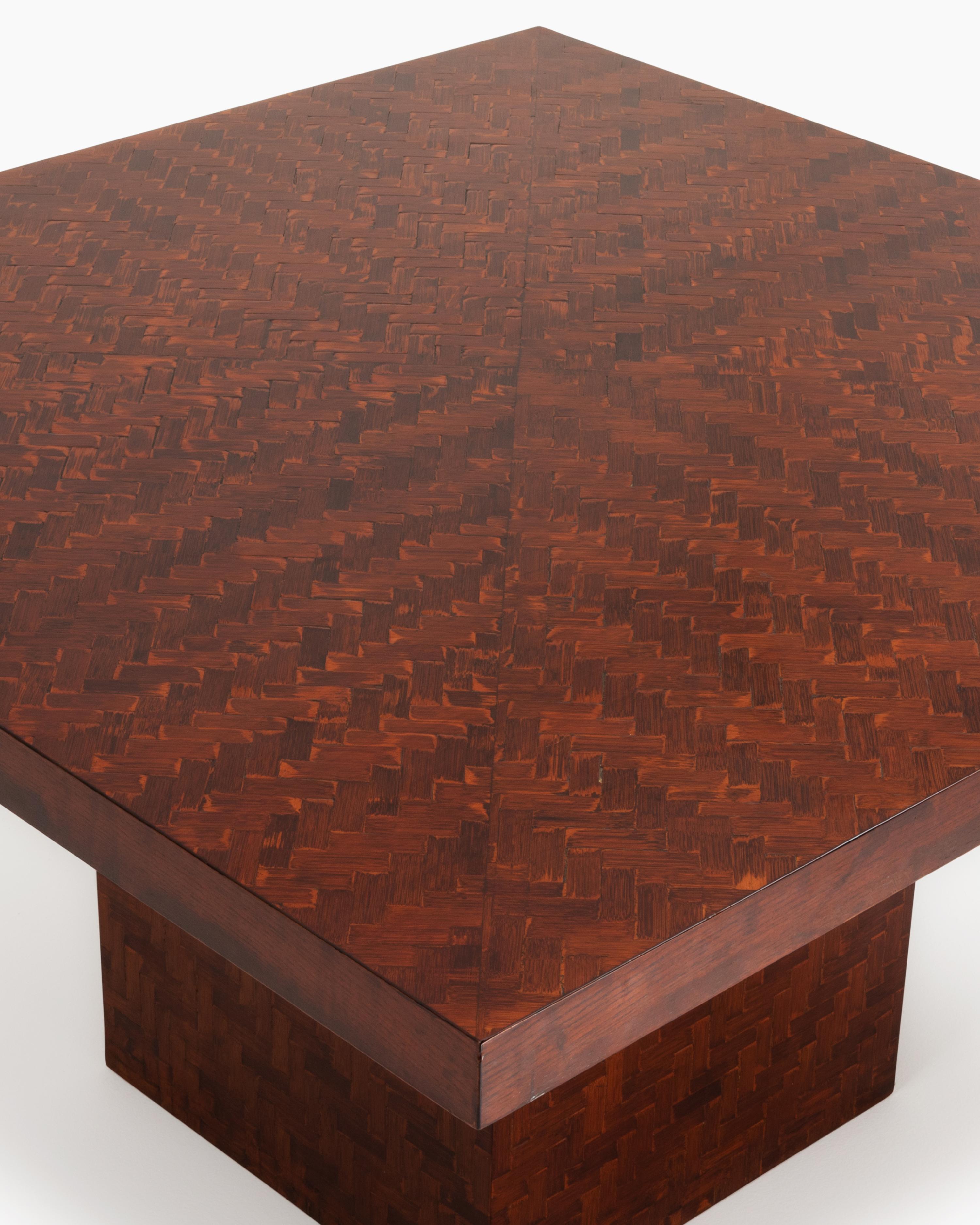 Hardwood Square Dining Table for Turri with Dyed Banana Leaf Weaving ontop of Wood, 1970s For Sale