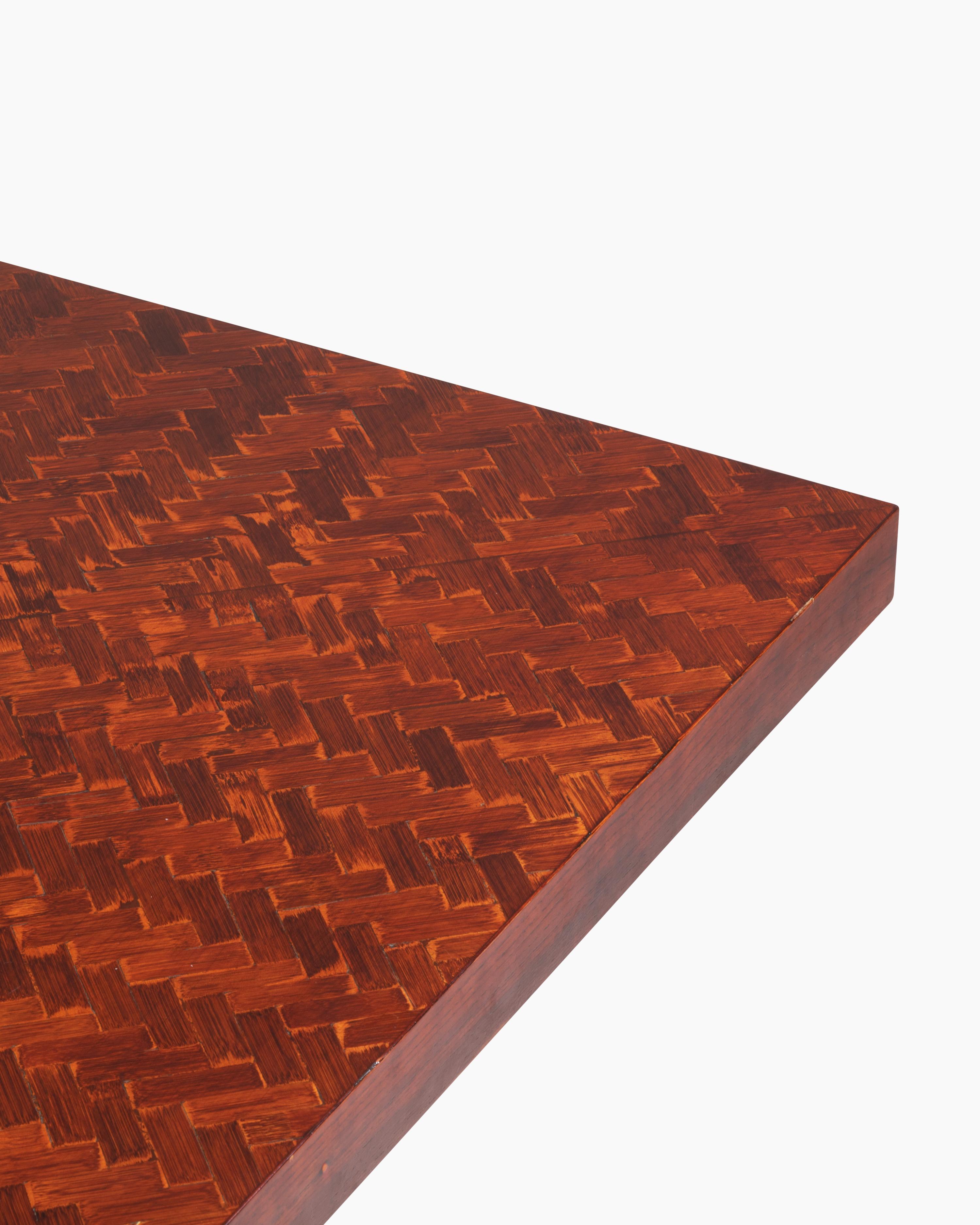 Square Dining Table for Turri with Dyed Banana Leaf Weaving ontop of Wood, 1970s For Sale 1