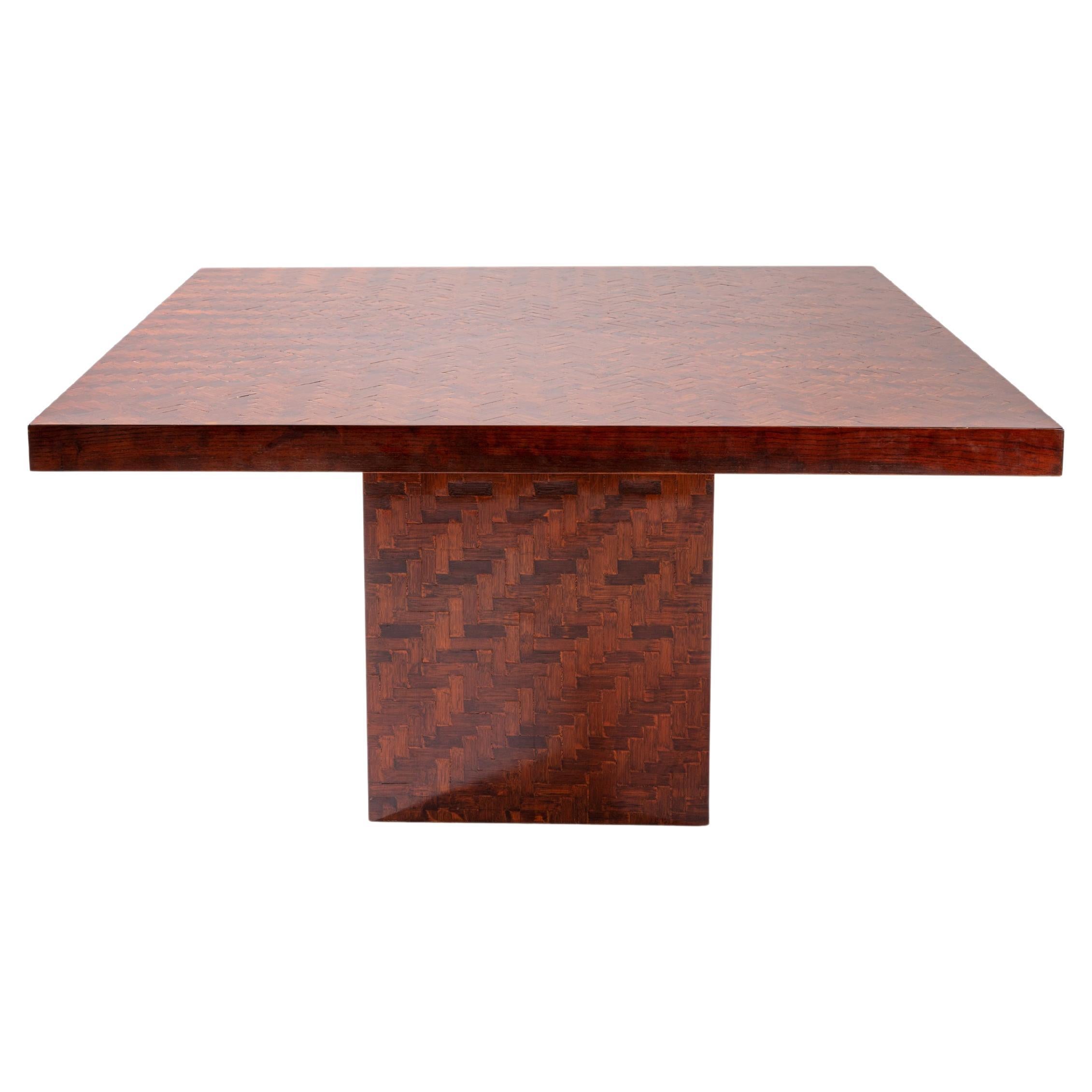 Square Dining Table for Turri with Dyed Banana Leaf Weaving ontop of Wood, 1970s For Sale