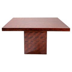 Retro Square Dining Table for Turri with Dyed Banana Leaf Weaving ontop of Wood, 1970s