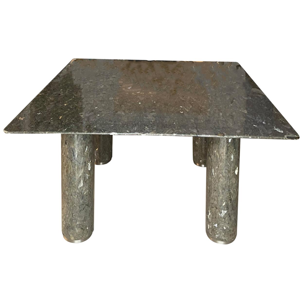 Square Dining Table in Silver and Gray Labradorite Stone