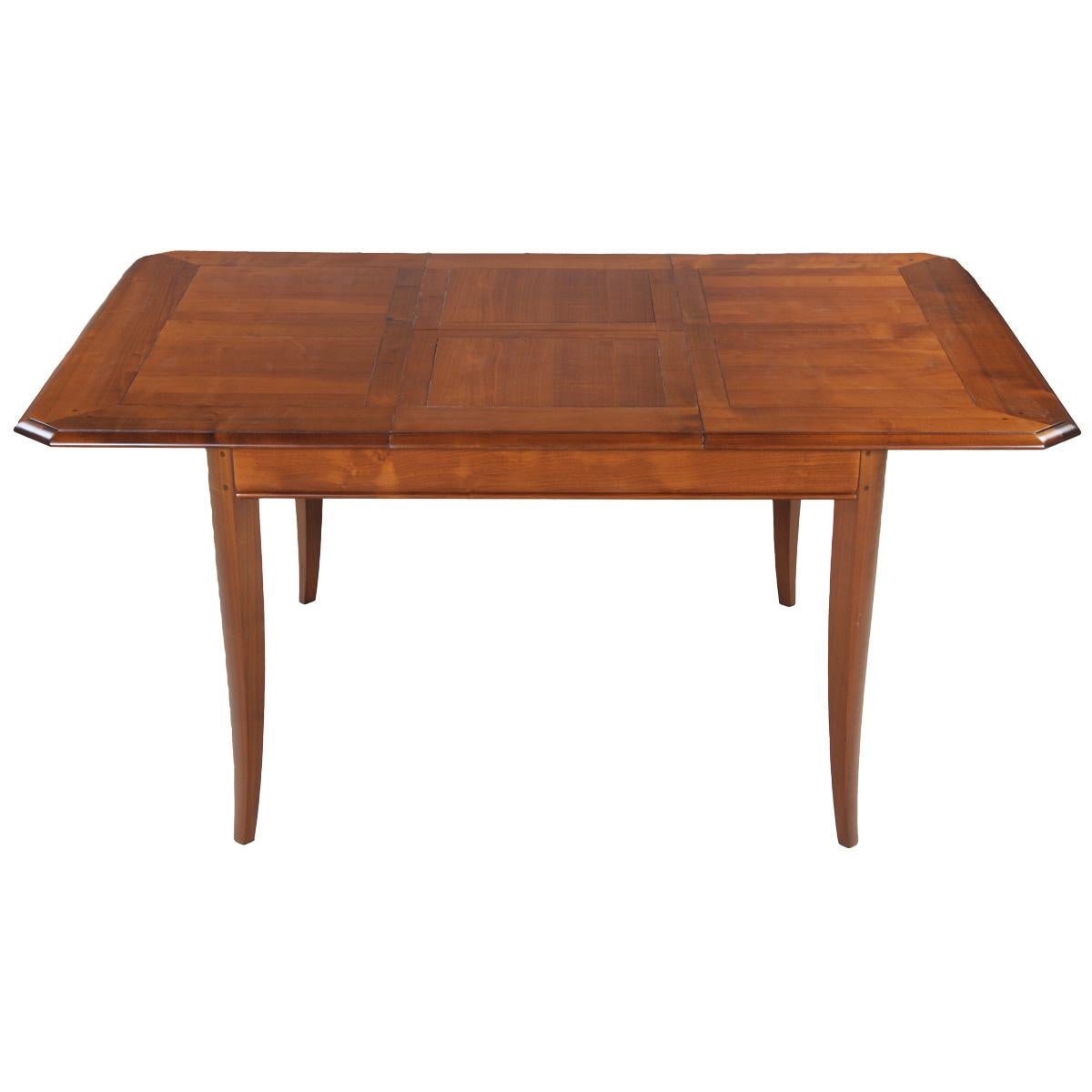 Contemporary Square Dining Table with Extension in Solid Cherry, French Countryside Style For Sale