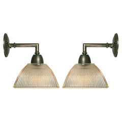 Square Domed Holophane Sconces, Pair